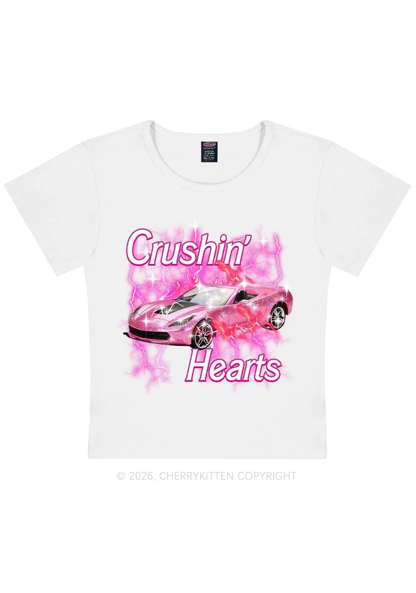Crushin Hearts Valentine's Day Y2K Baby Tee Cherrykitten - Image 3