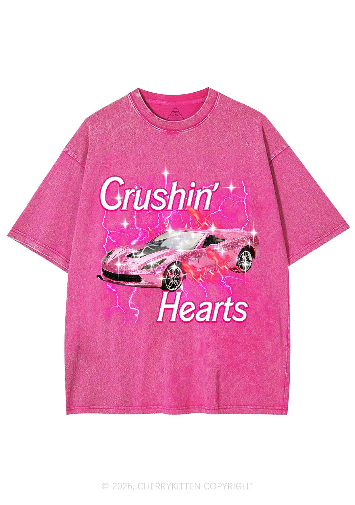 Crushin Hearts Valentine's Day Y2K Shirts Washed Tee Cherrykitten - Image 3
