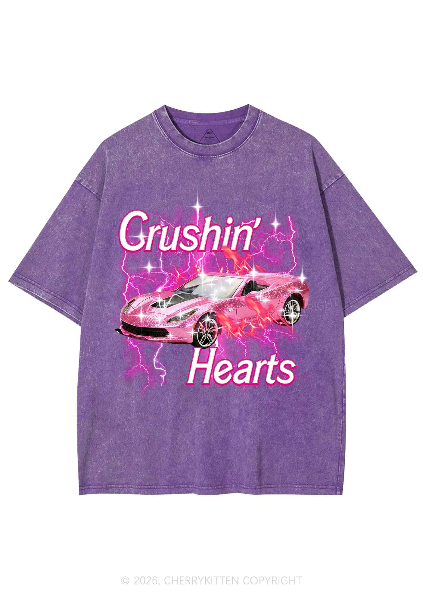 Crushin Hearts Valentine's Day Y2K Shirts Washed Tee Cherrykitten - Image 4