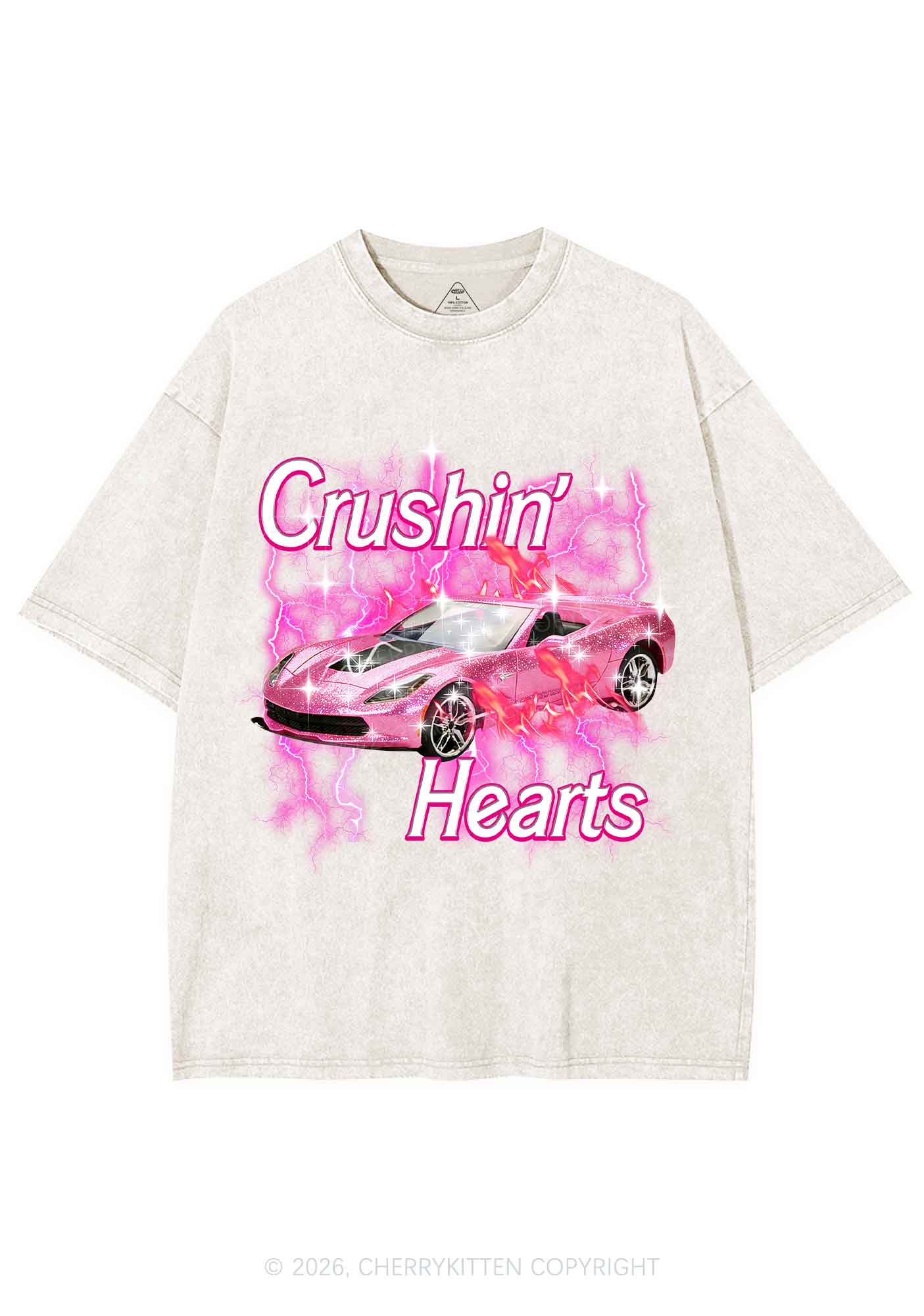 Crushin Hearts Valentine's Day Y2K Shirts Washed Tee Cherrykitten - Image 5