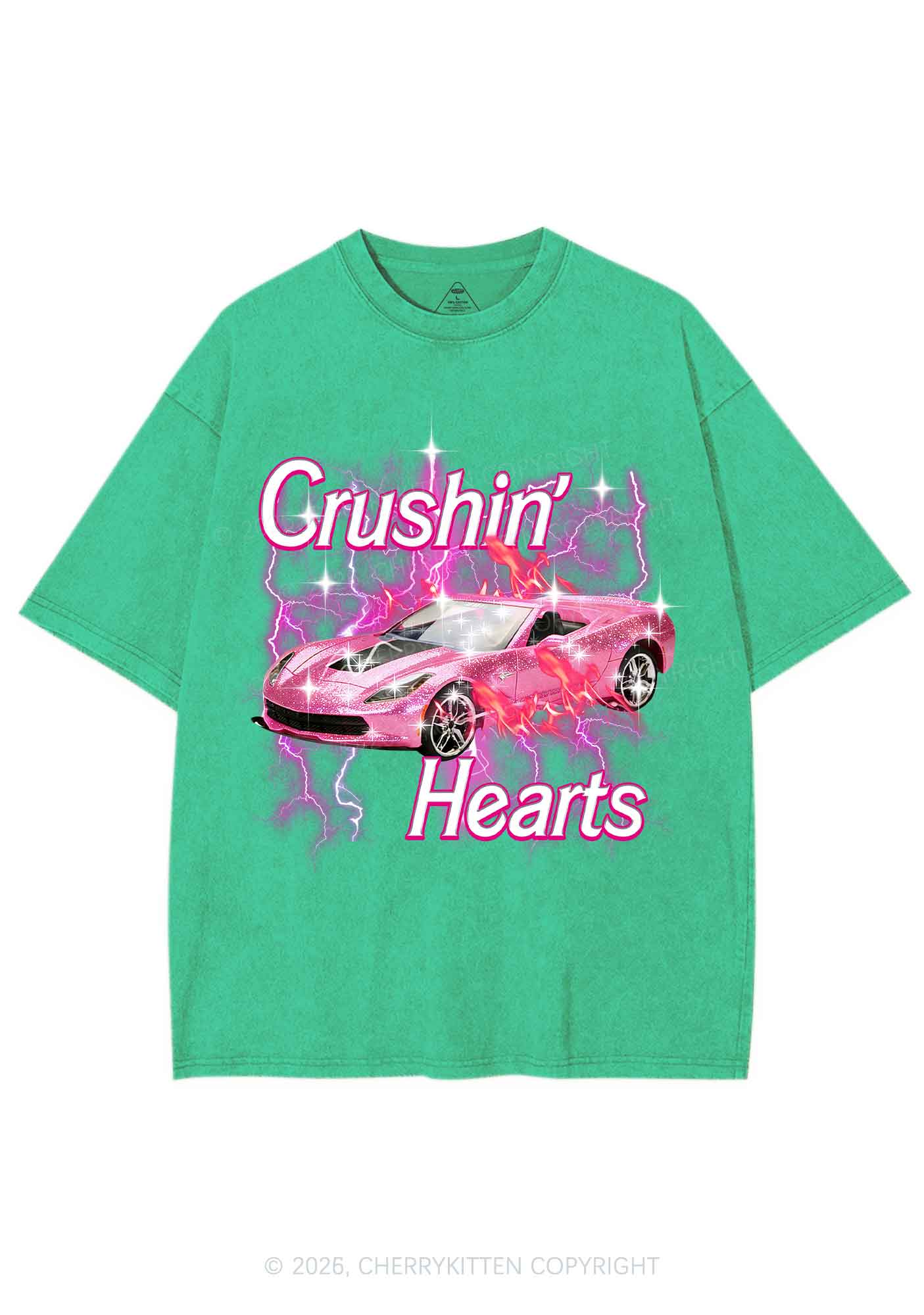 Crushin Hearts Valentine's Day Y2K Shirts Washed Tee Cherrykitten - Image 6