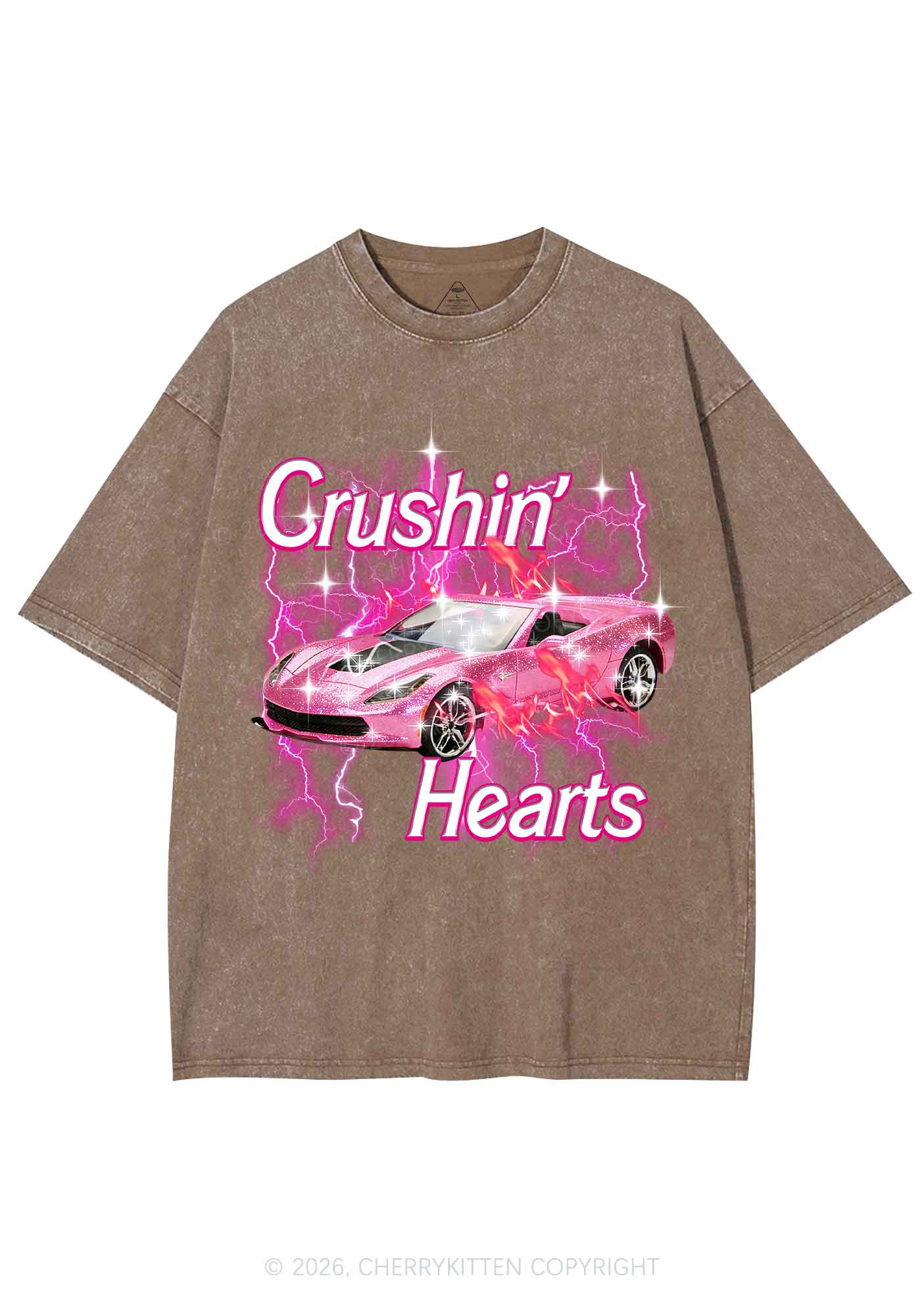 Crushin Hearts Valentine's Day Y2K Shirts Washed Tee Cherrykitten - Image 7