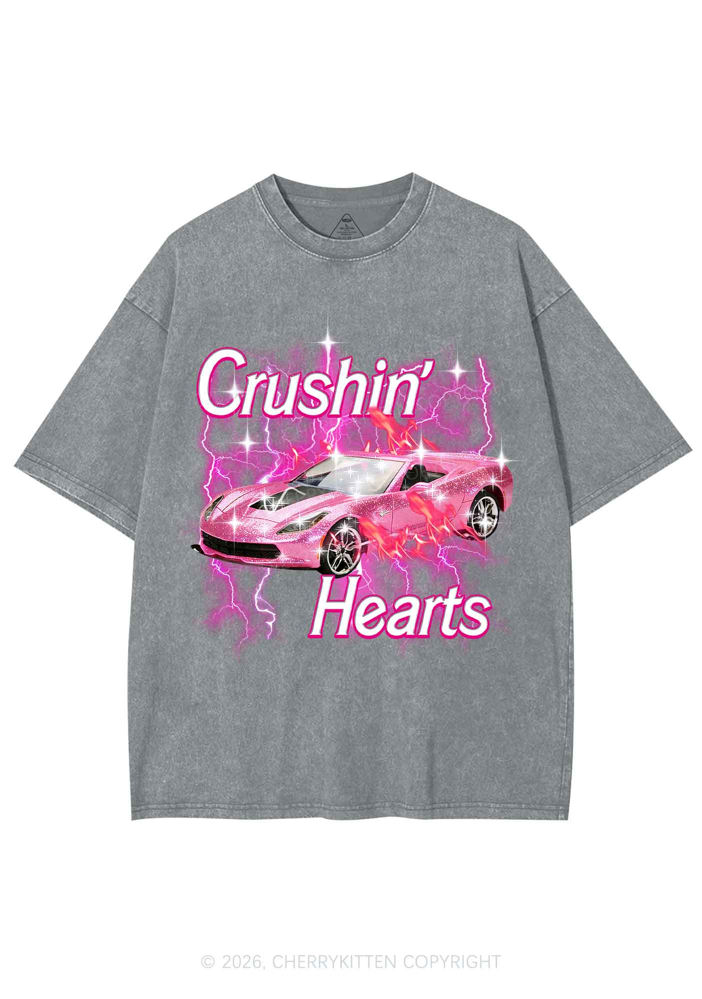 Crushin Hearts Valentine's Day Y2K Shirts Washed Tee Cherrykitten - Image 8