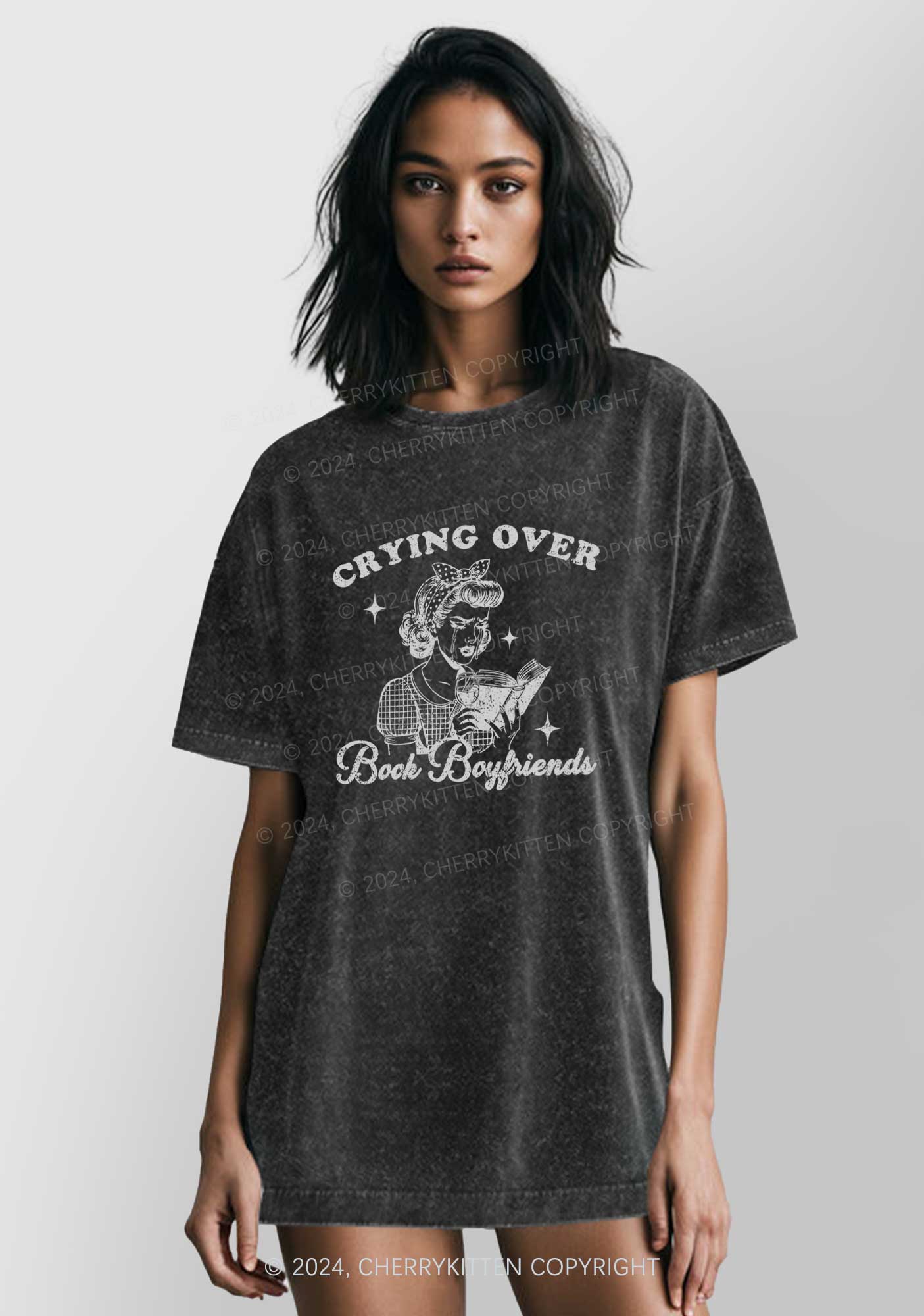Crying Over Book Boyfriends Y2K Washed Tee Cherrykitten - Image 2