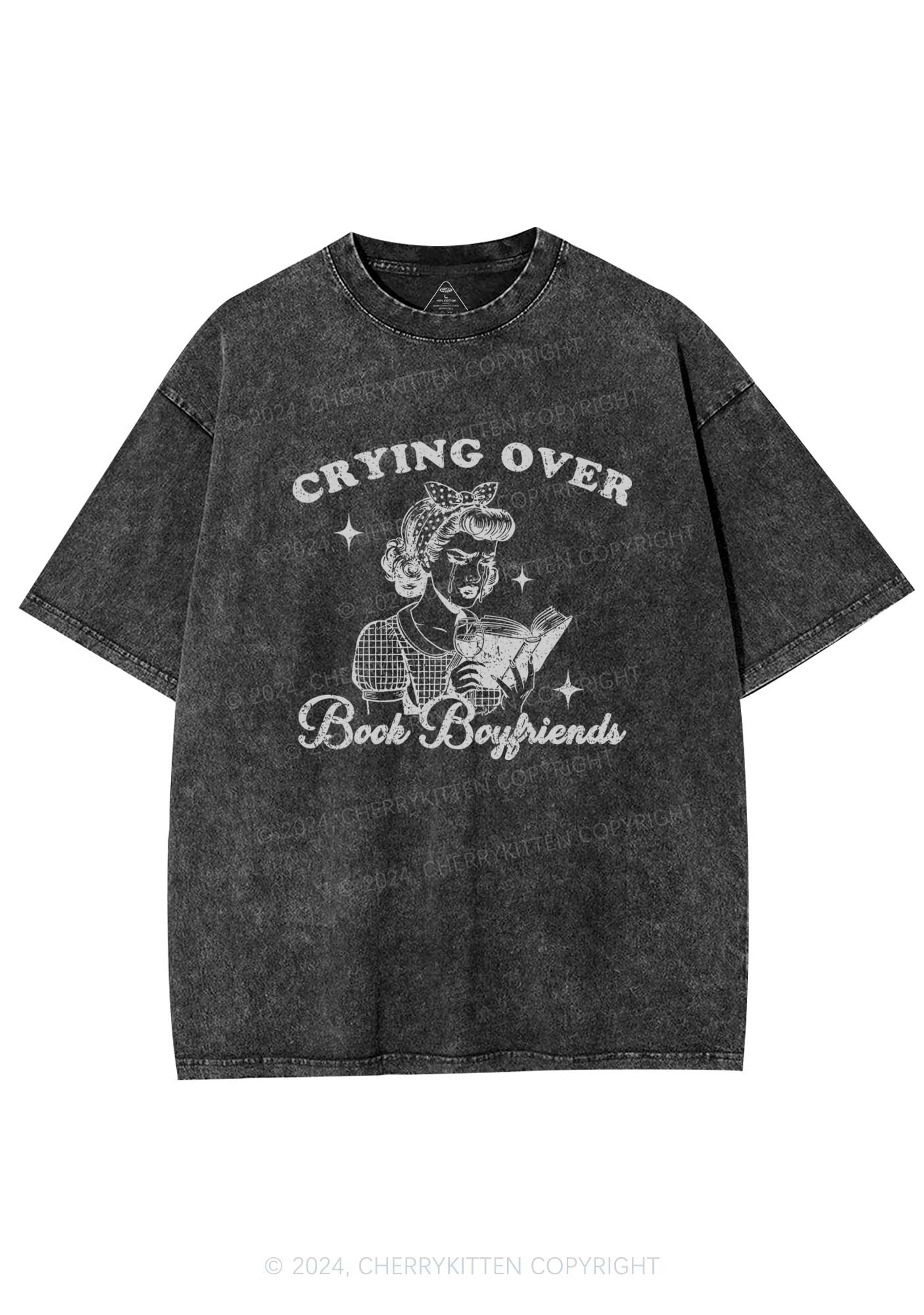 Crying Over Book Boyfriends Y2K Washed Tee Cherrykitten - Image 3