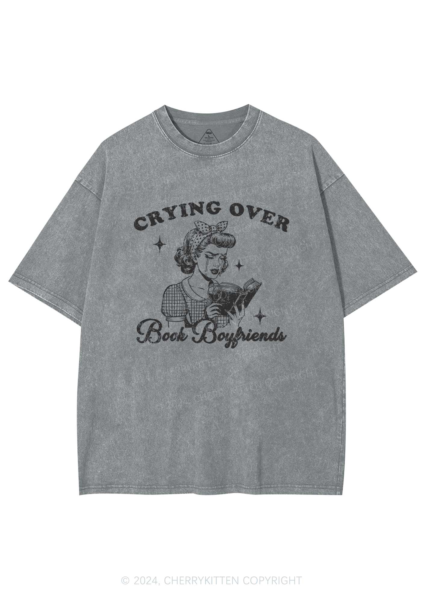 Crying Over Book Boyfriends Y2K Washed Tee Cherrykitten - Image 6