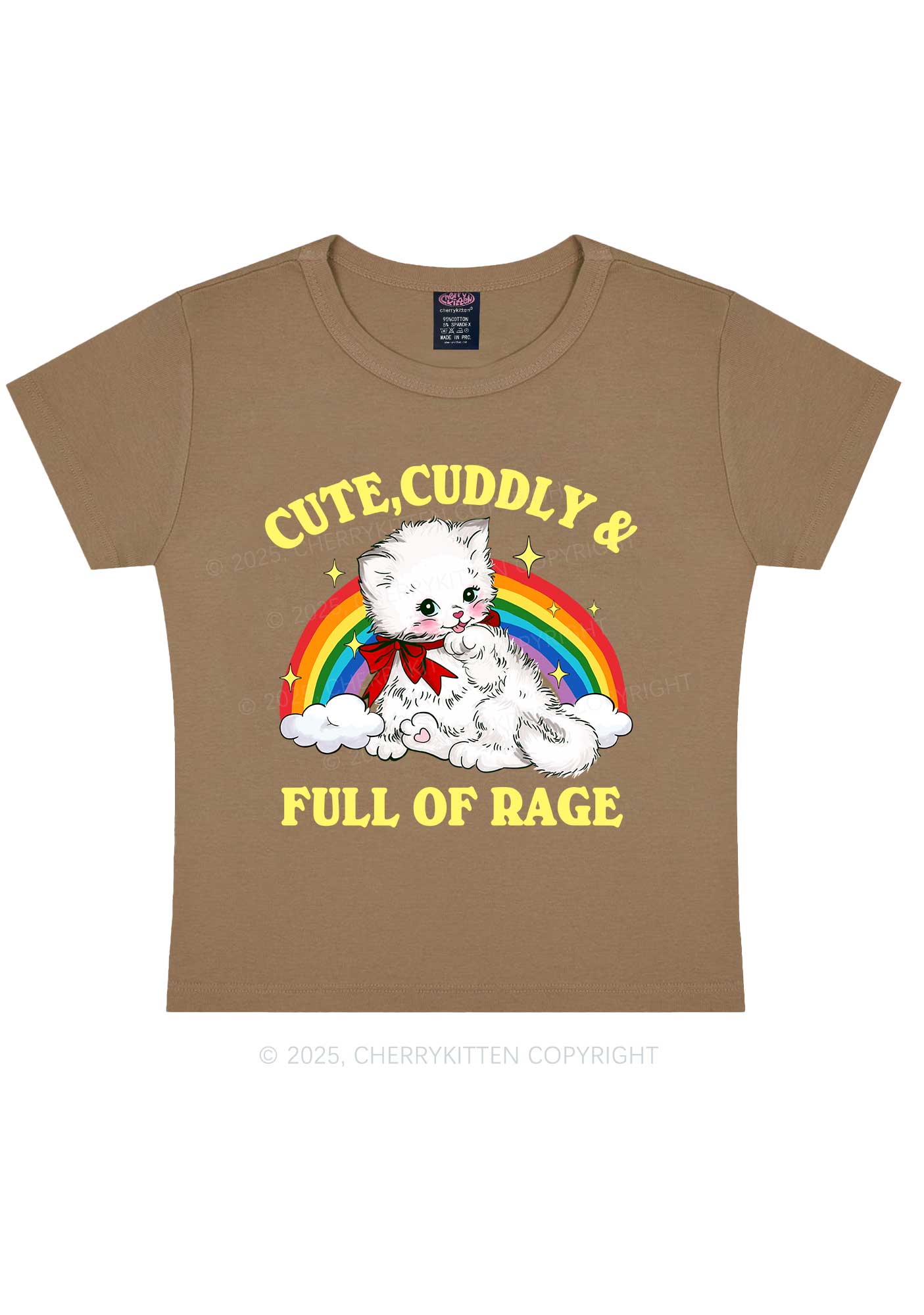 Cuddly Cat Full Of Rage Y2K Baby Tee Cherrykitten - Image 10