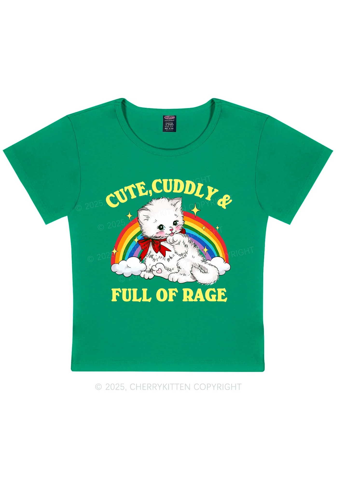 Cuddly Cat Full Of Rage Y2K Baby Tee Cherrykitten - Image 11