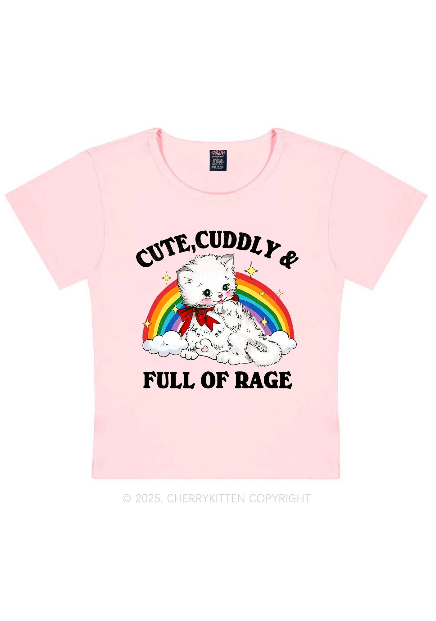 Cuddly Cat Full Of Rage Y2K Baby Tee Cherrykitten - Image 12
