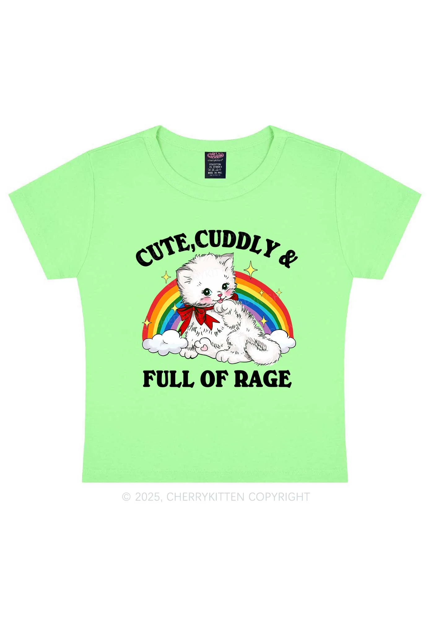 Cuddly Cat Full Of Rage Y2K Baby Tee Cherrykitten - Image 13