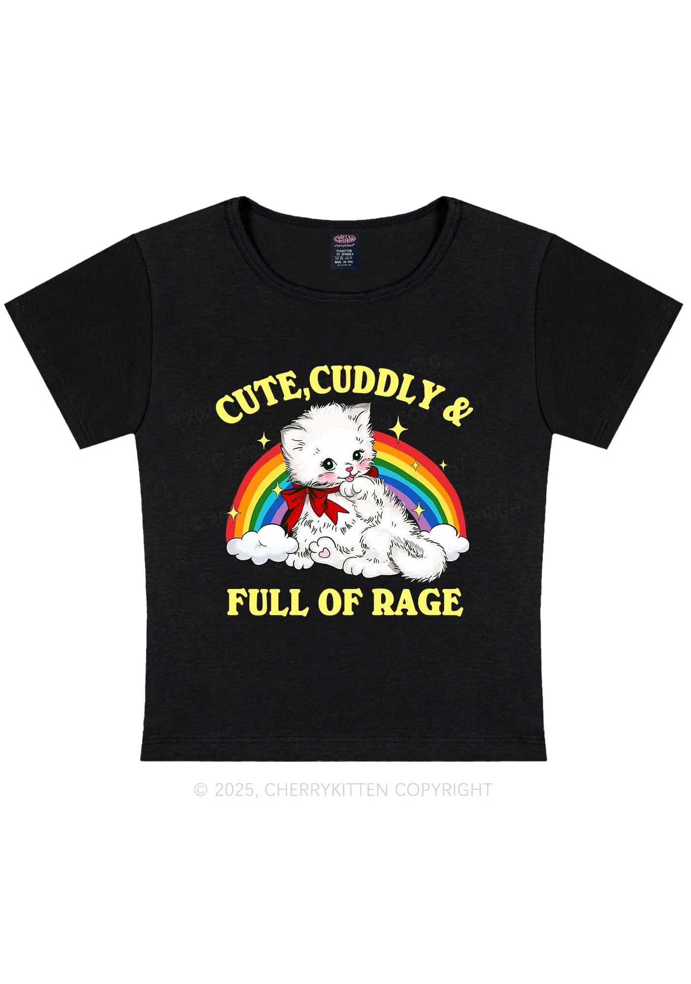Cuddly Cat Full Of Rage Y2K Baby Tee Cherrykitten - Image 4