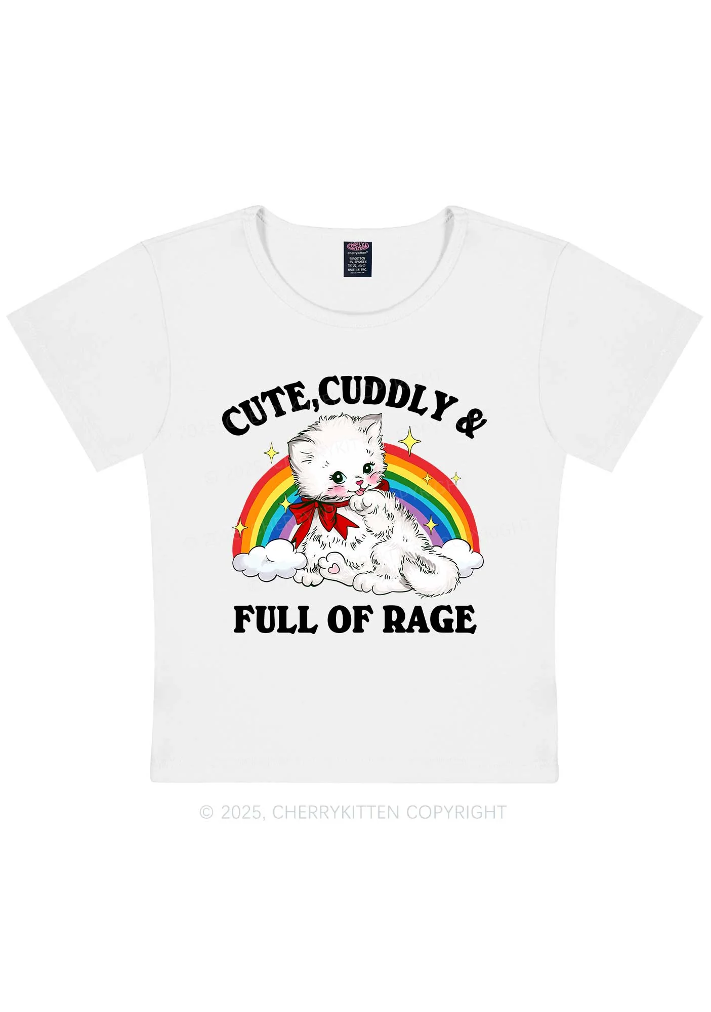 Cuddly Cat Full Of Rage Y2K Baby Tee Cherrykitten - Image 5