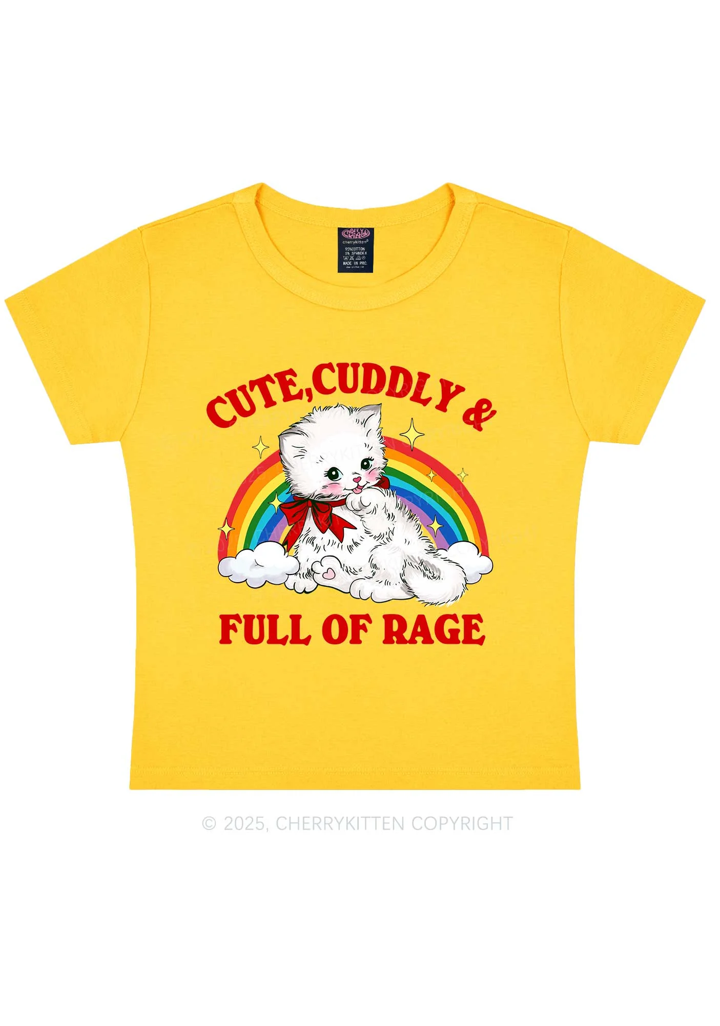 Cuddly Cat Full Of Rage Y2K Baby Tee Cherrykitten - Image 6