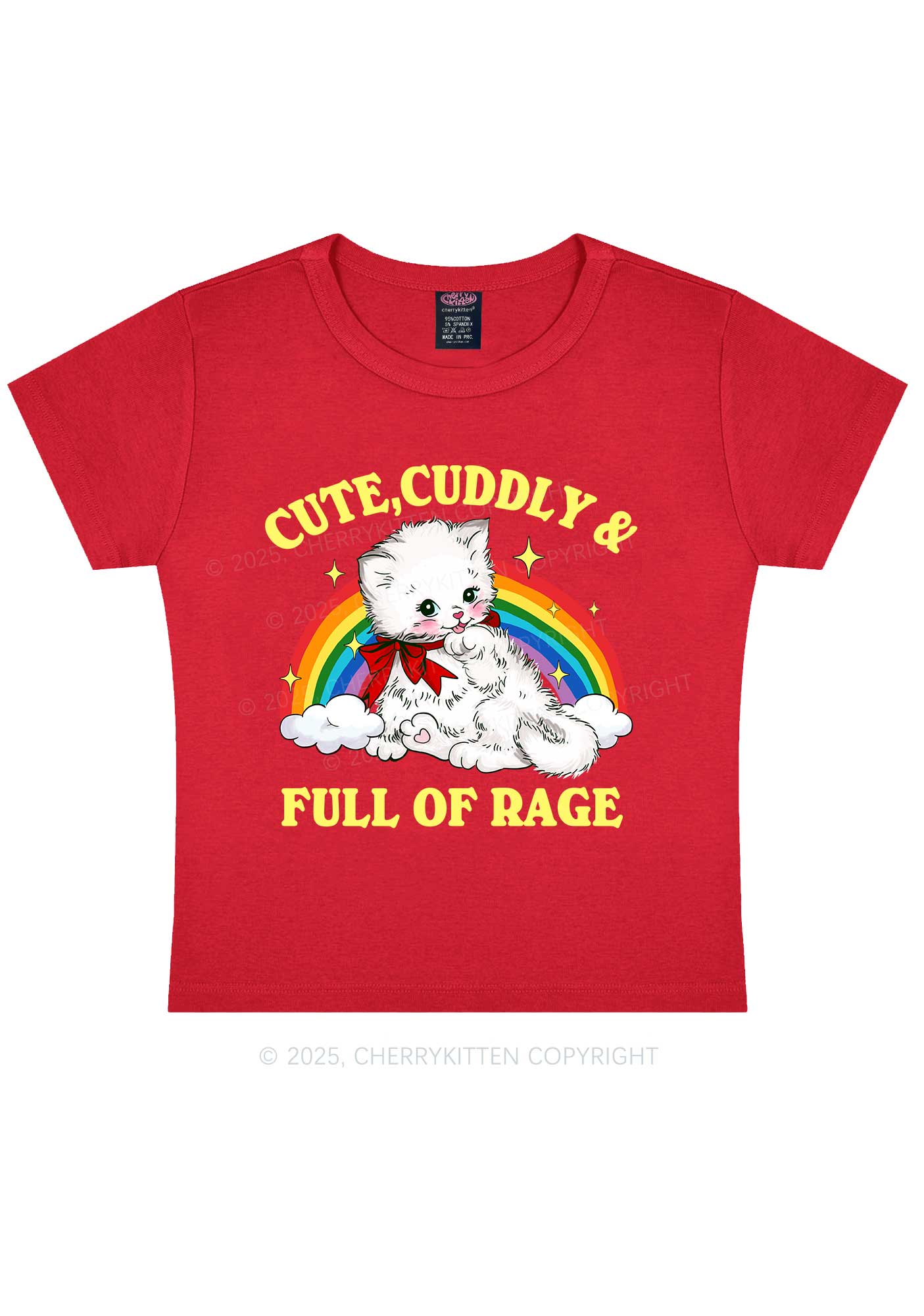 Cuddly Cat Full Of Rage Y2K Baby Tee Cherrykitten - Image 7