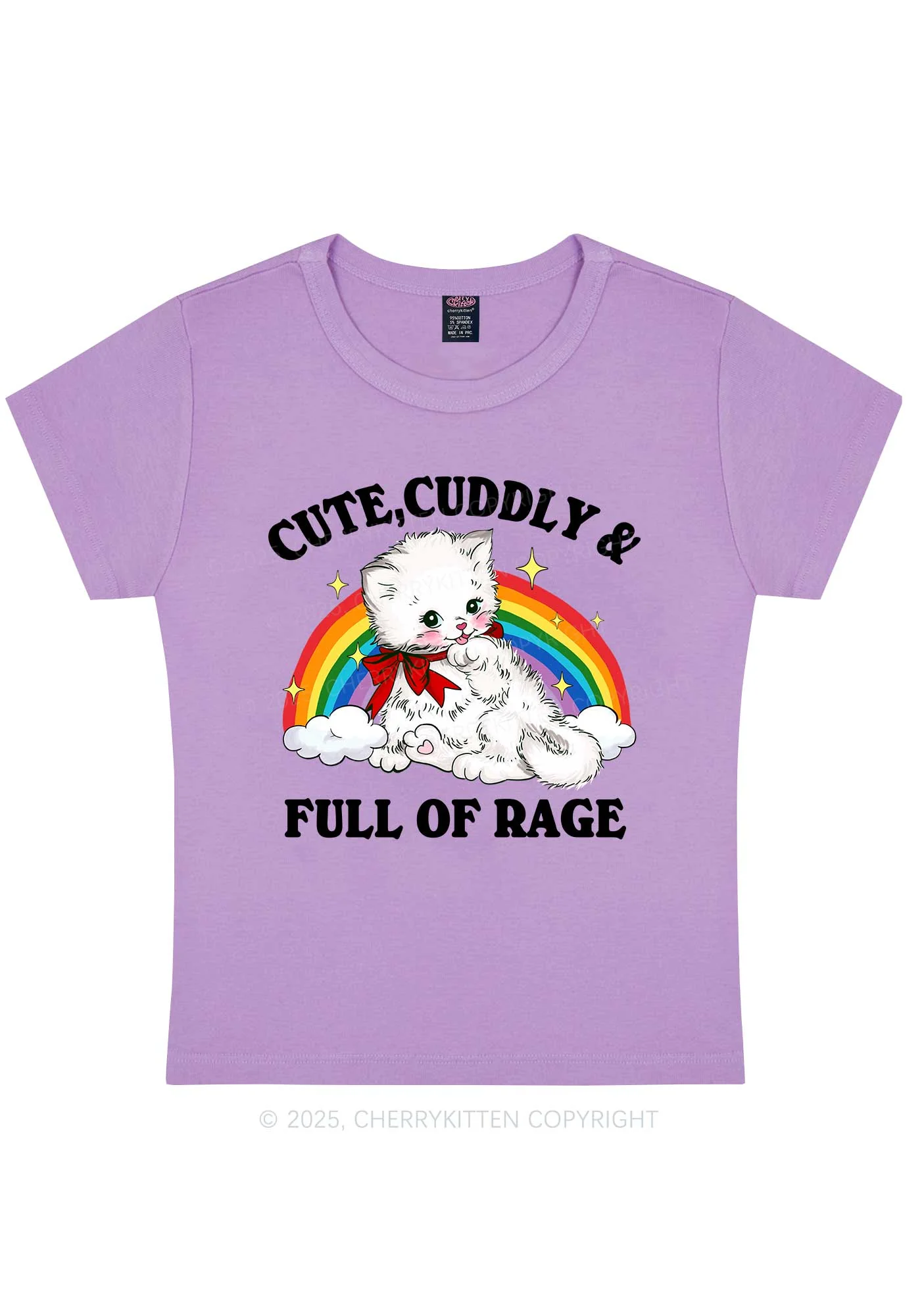 Cuddly Cat Full Of Rage Y2K Baby Tee Cherrykitten - Image 8