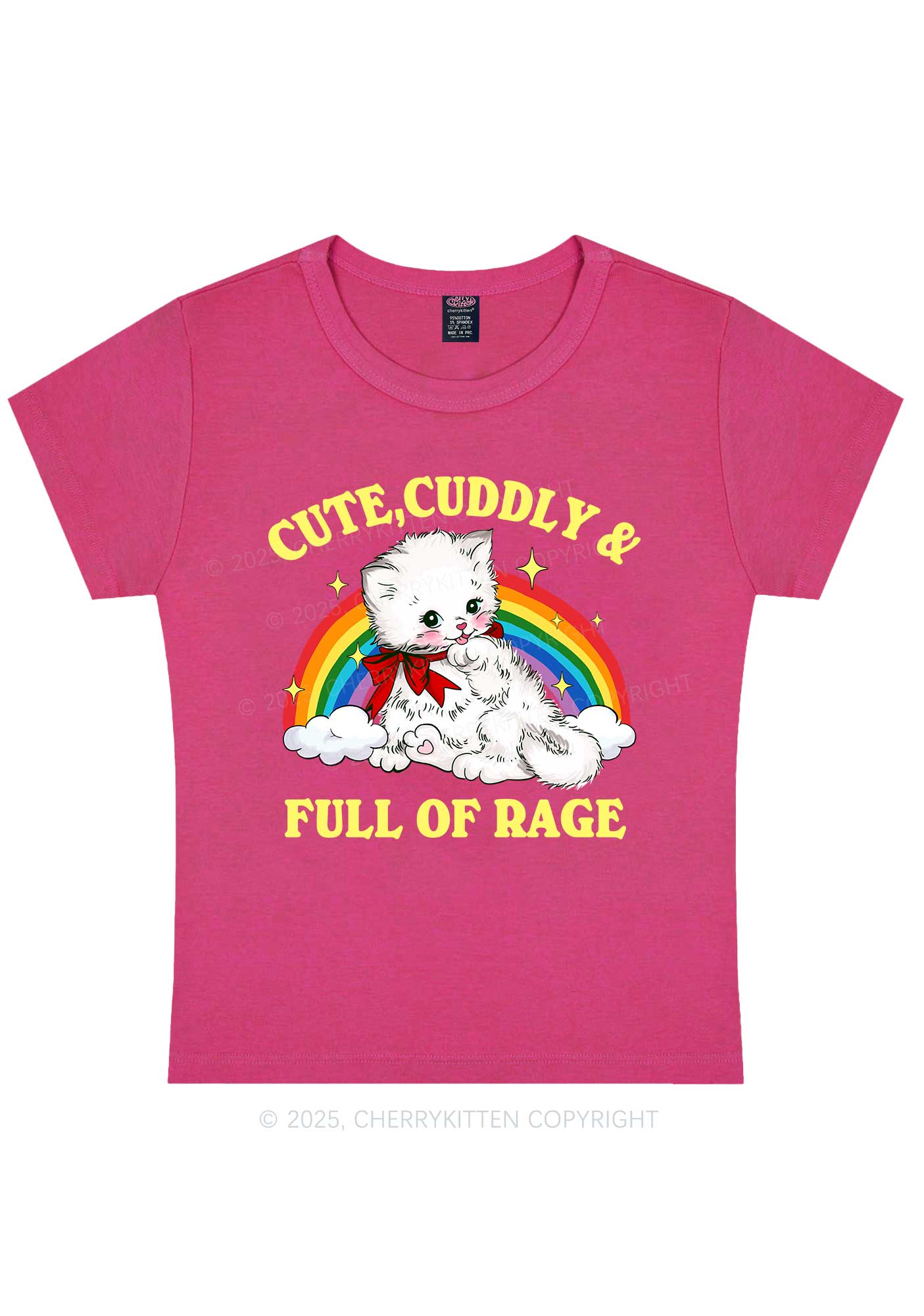 Cuddly Cat Full Of Rage Y2K Baby Tee Cherrykitten - Image 9