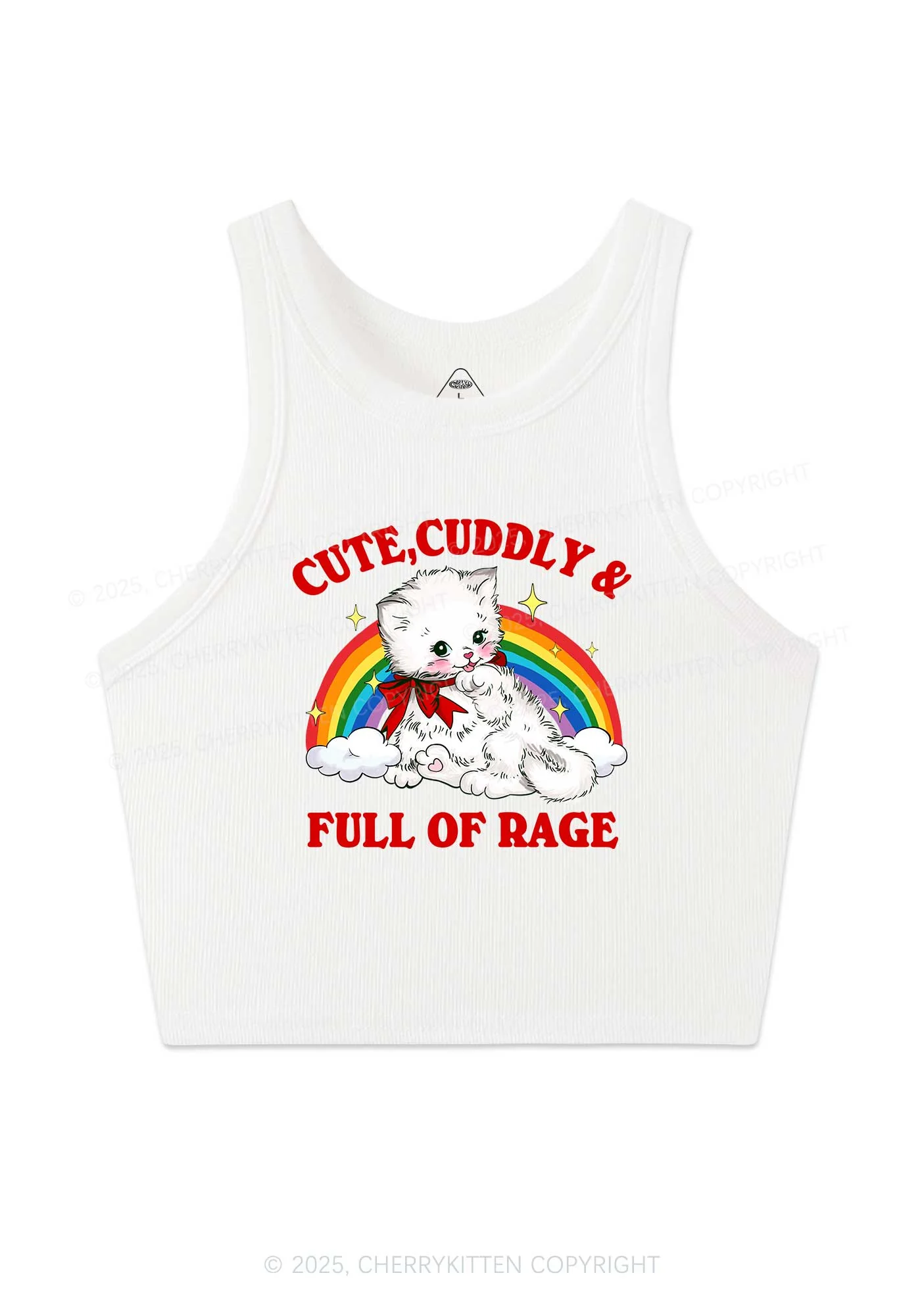 Cuddly Cat Full Of Rage Y2K Crop Tank Top Cherrykitten - Image 3