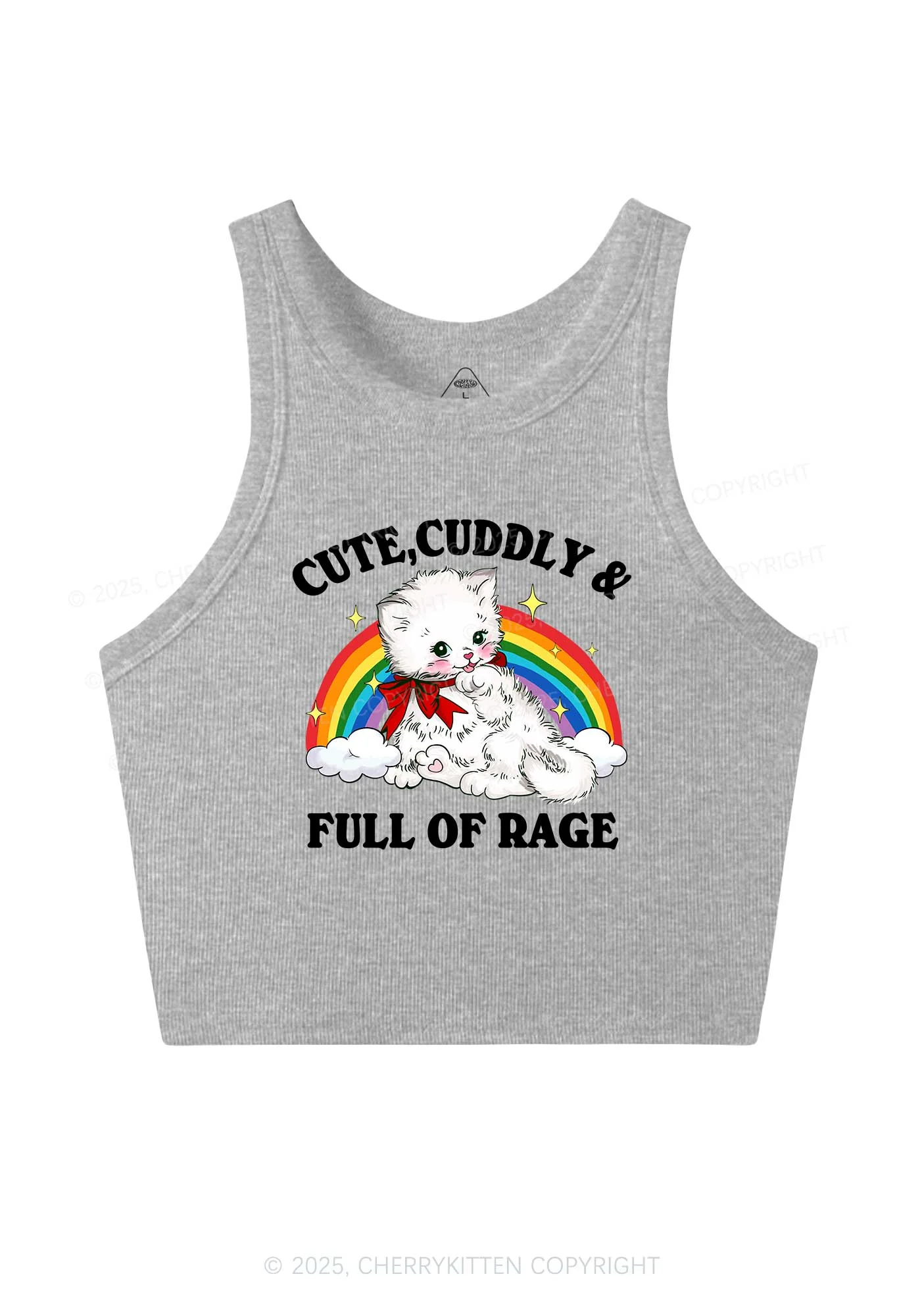 Cuddly Cat Full Of Rage Y2K Crop Tank Top Cherrykitten - Image 4