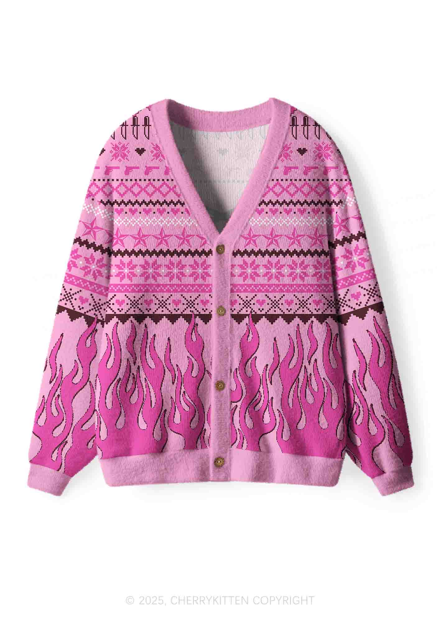 Cunting Season Y2K Christmas Cardigan Knit Sweatshirt Cherrykitten - Image 2
