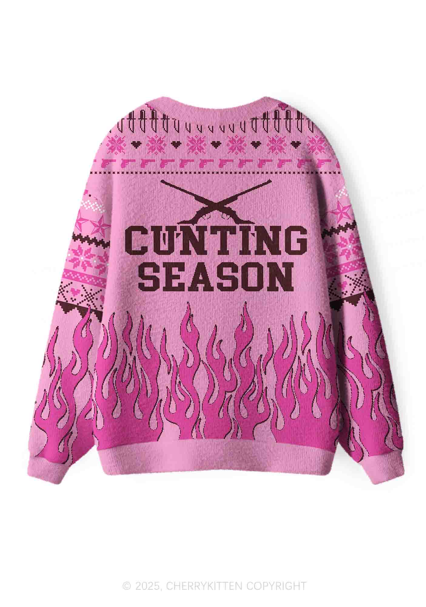 Cunting Season Y2K Christmas Cardigan Knit Sweatshirt Cherrykitten - Image 3