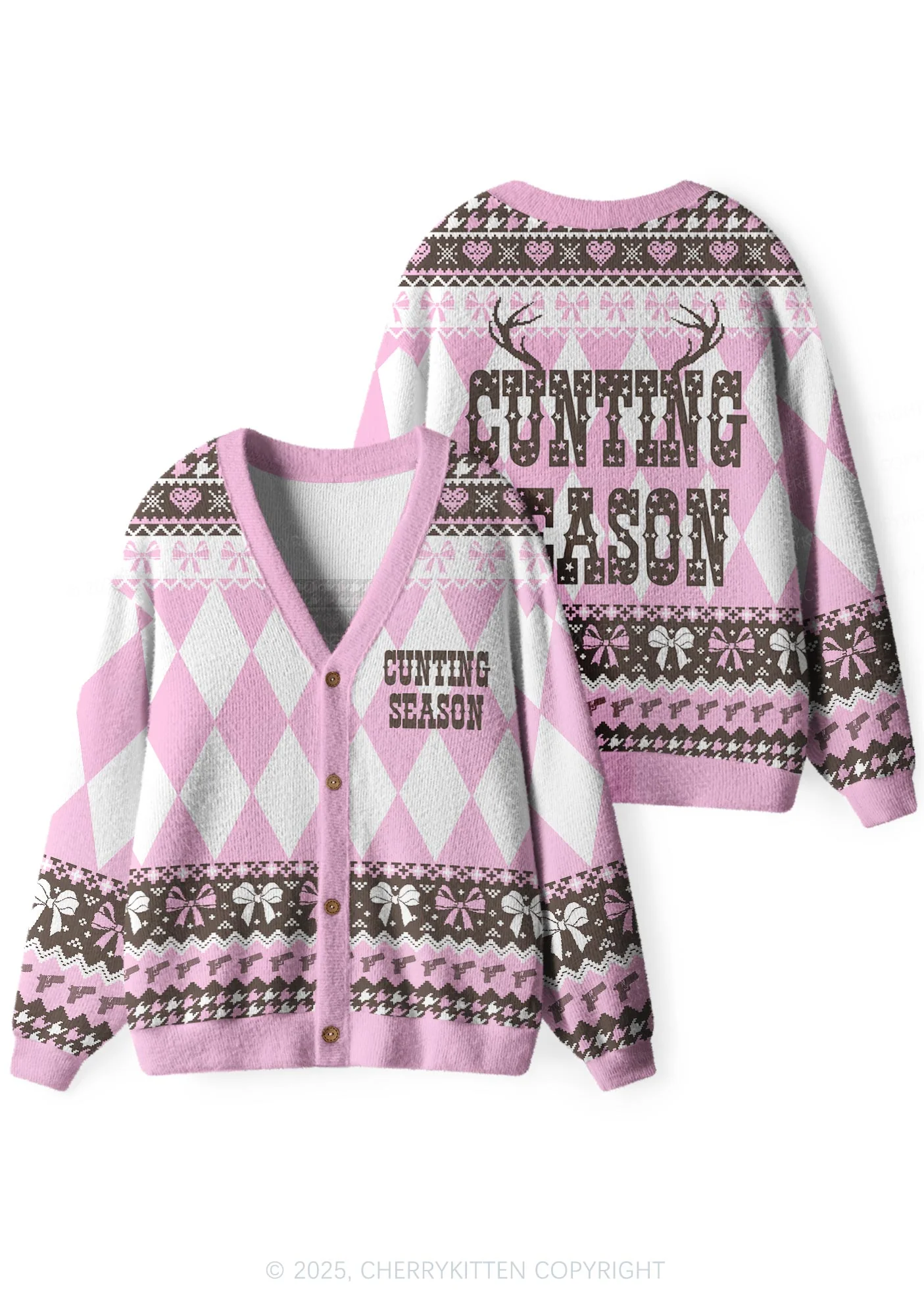 Cunting Season Y2K Christmas Cardigan Knit Sweatshirt Cherrykitten - Image 2