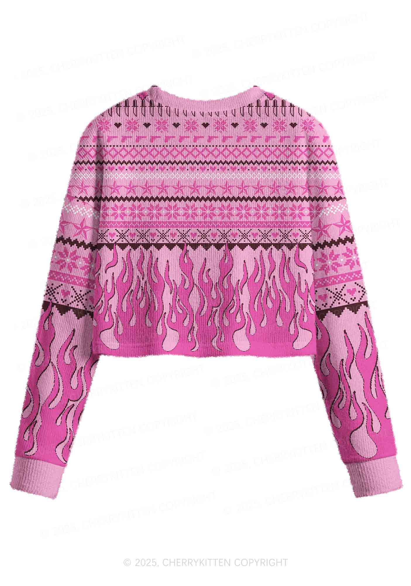 Cunting Season Y2K Christmas Crop Knit Sweatshirt Cherrykitten - Image 2
