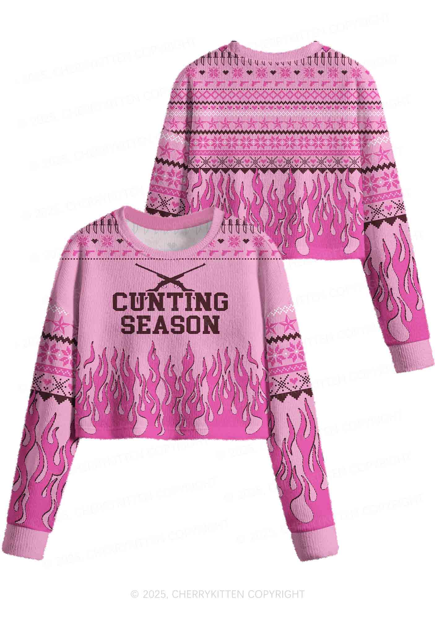 Cunting Season Y2K Christmas Crop Knit Sweatshirt Cherrykitten - Image 3