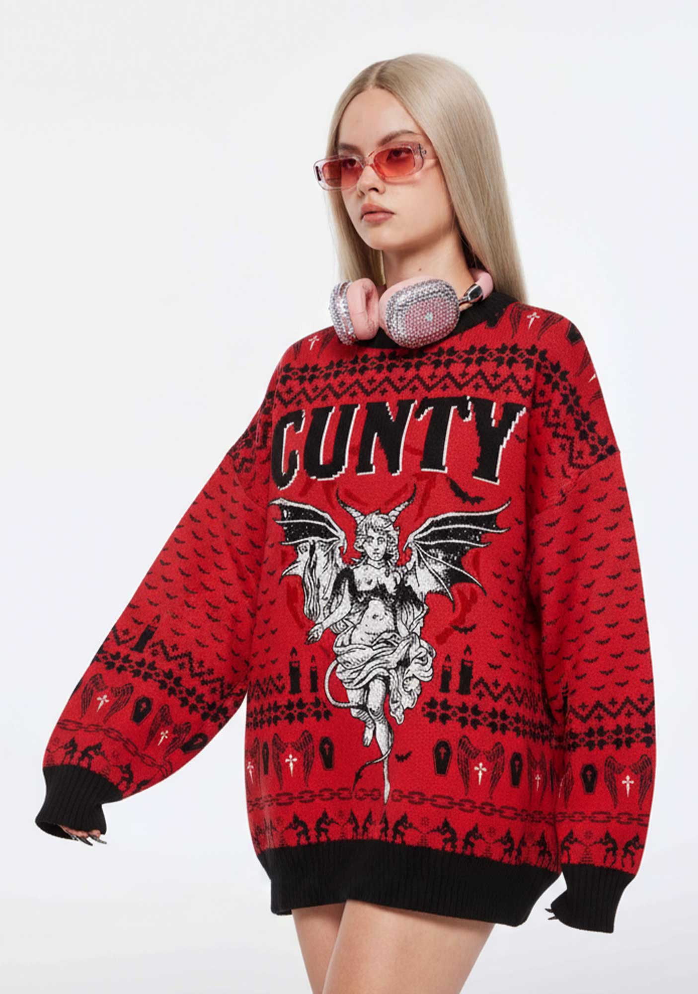 Cuntry Angle Y2K Christmas Knit Sweatshirt Cherrykitten - Image 2