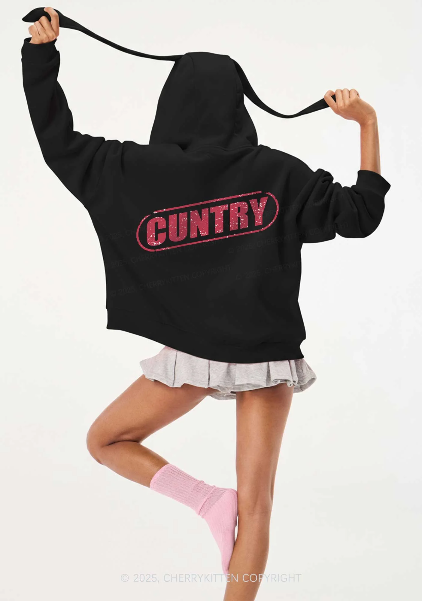 Cuntry Y2K Bunny Ear Zip Hoodie Cherrykitten - Image 3