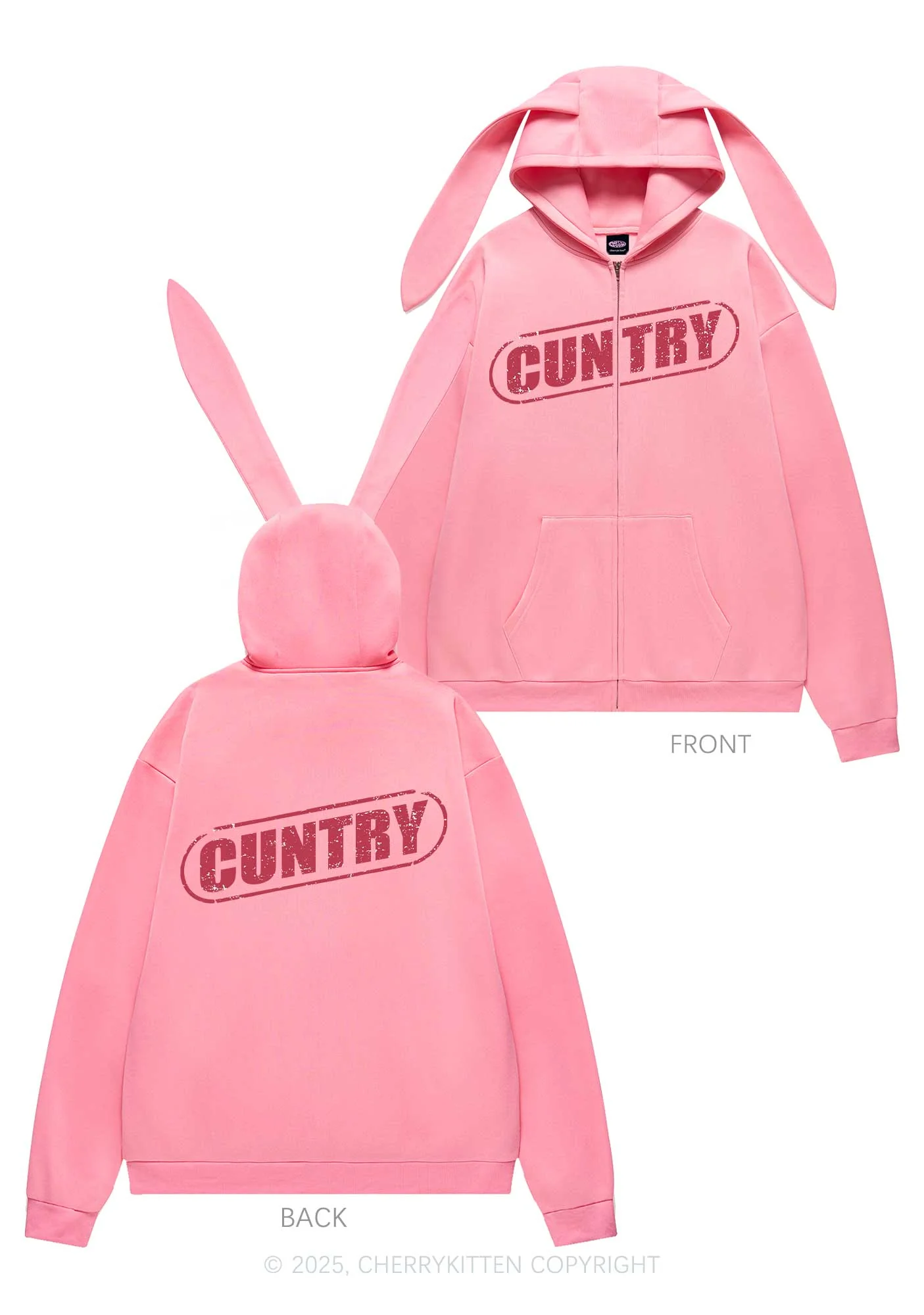 Cuntry Y2K Bunny Ear Zip Hoodie Cherrykitten - Image 5