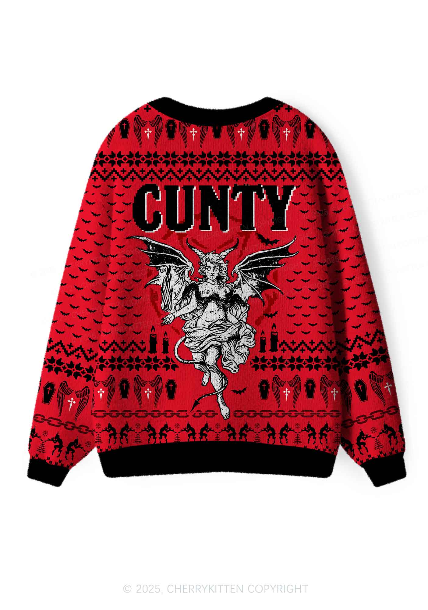 Cunty Satan Y2K Christmas Cardigan Knit Sweatshirt Cherrykitten - Image 2