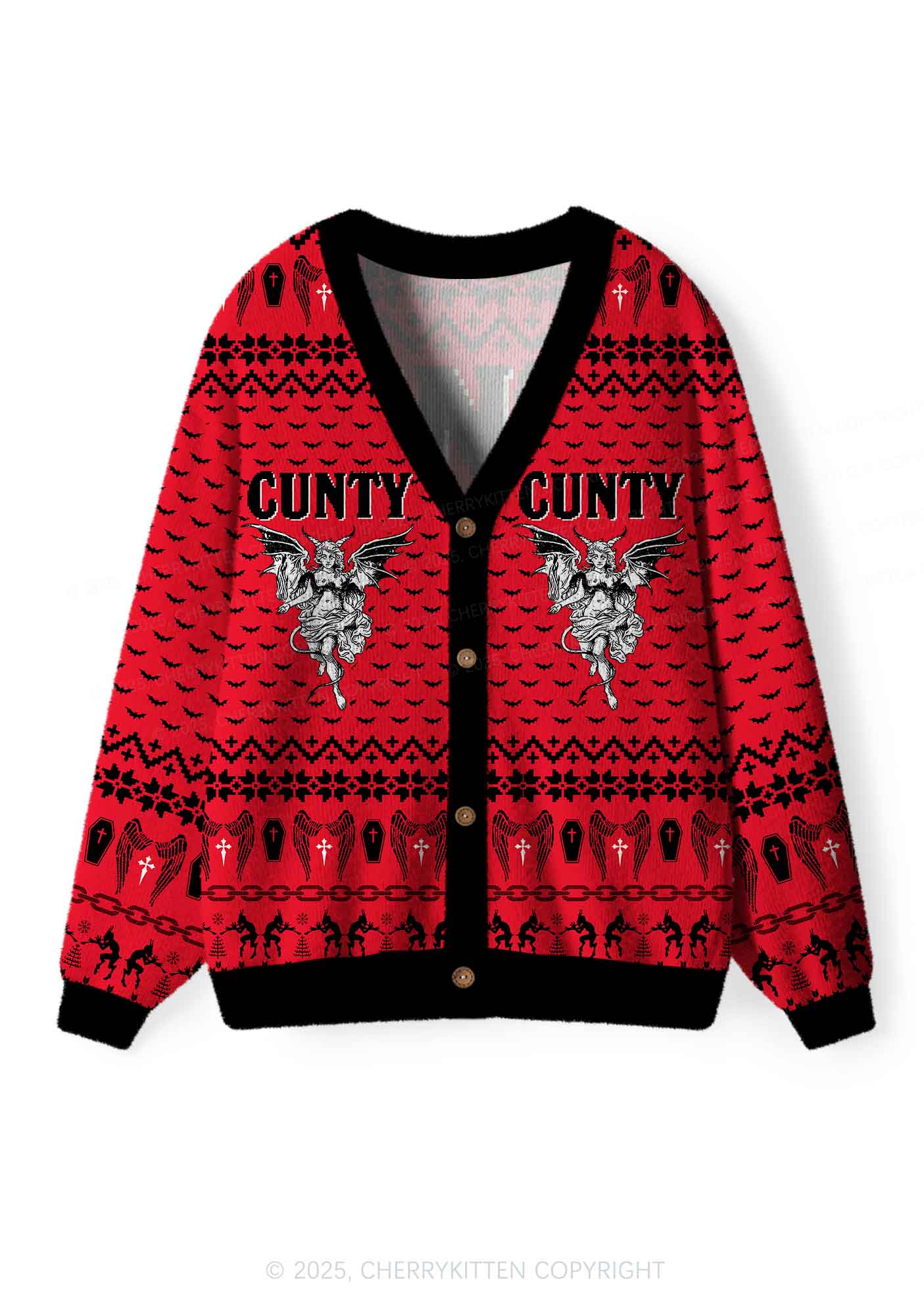 Cunty Satan Y2K Christmas Cardigan Knit Sweatshirt Cherrykitten - Image 3