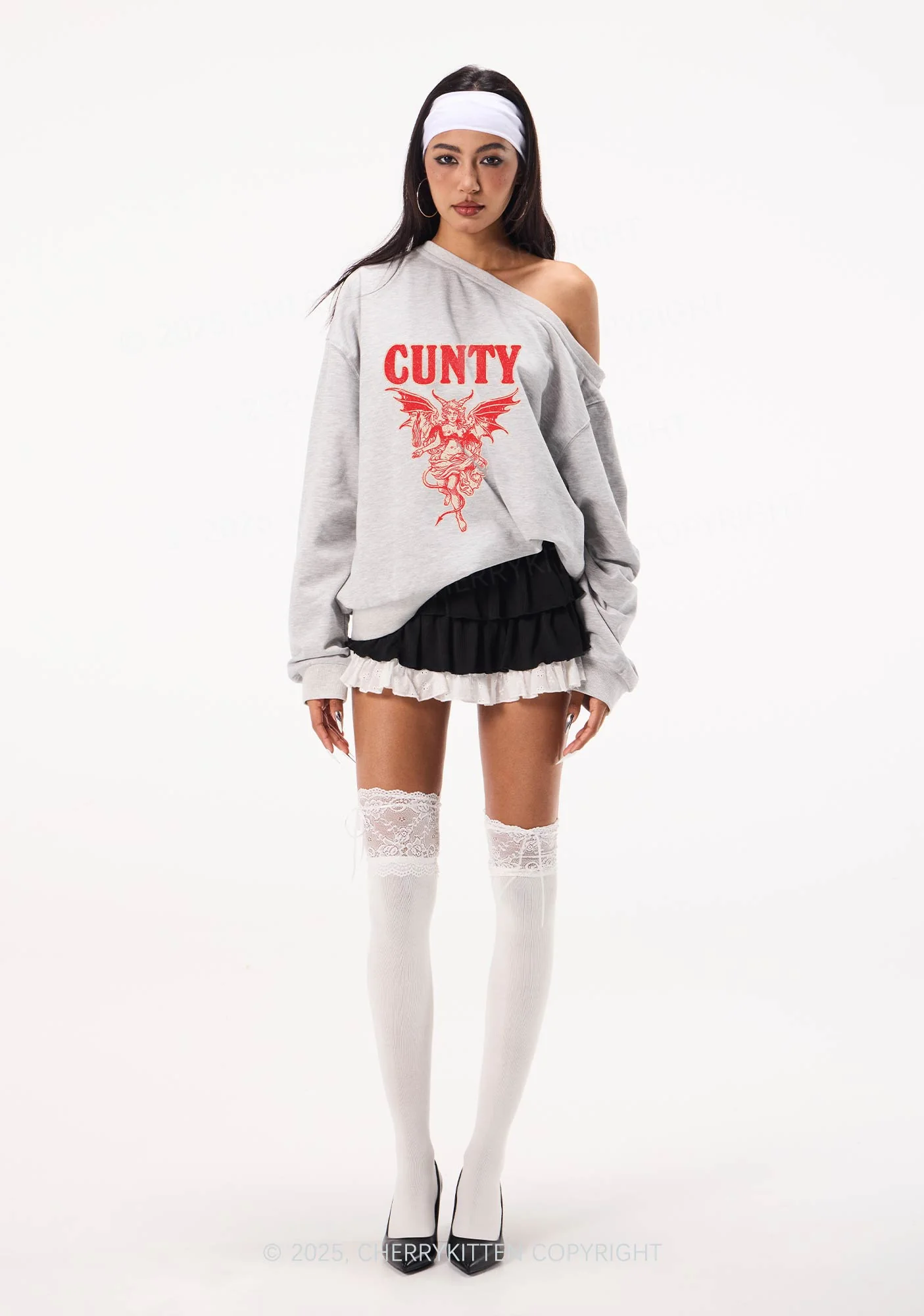 Cunty Satan Y2K Off Shoulder Sweatshirts Cherrykitten - Image 2