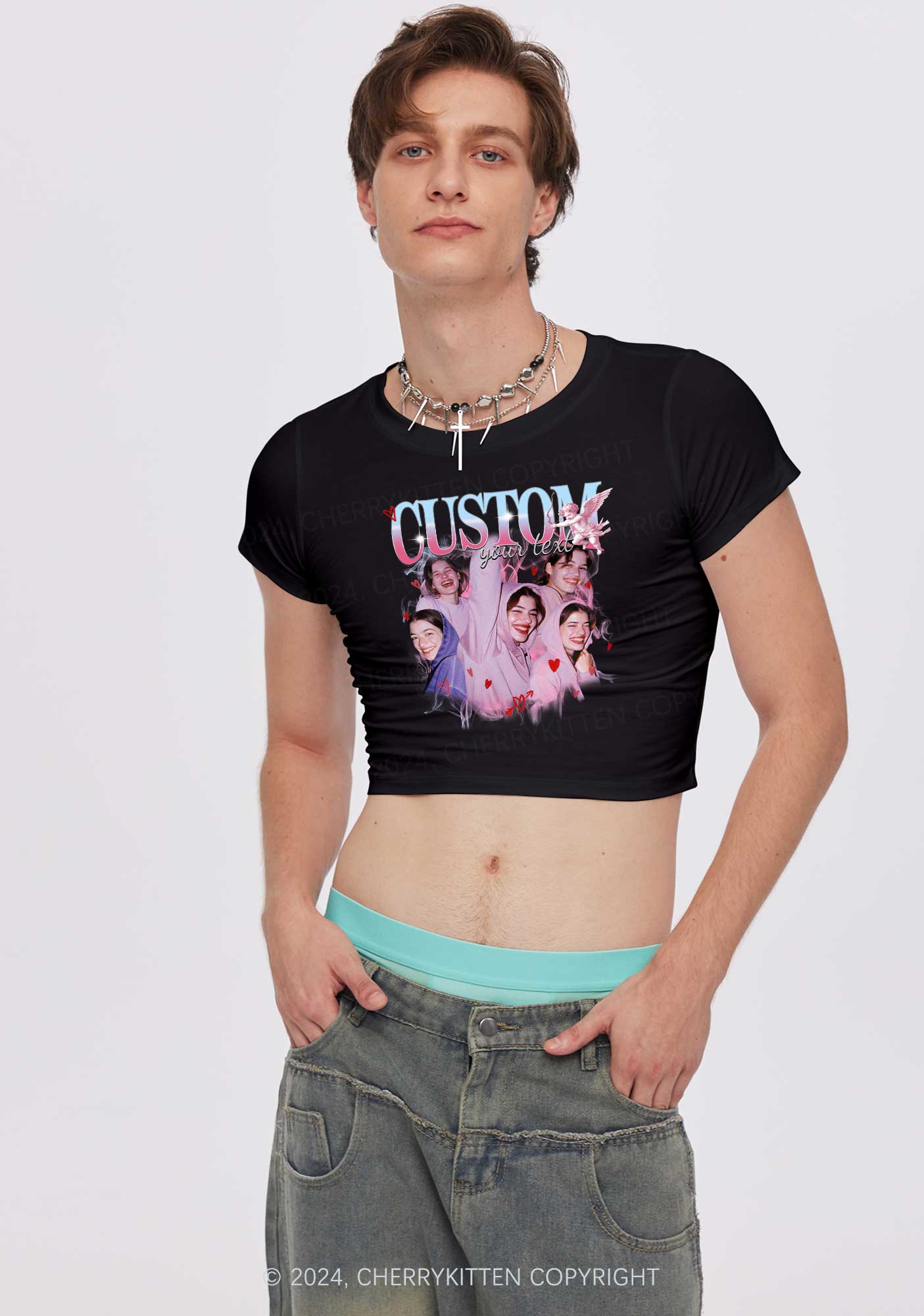 Cupid Custom Portrait Y2K Valentine's Day Baby Tee Cherrykitten - Image 2