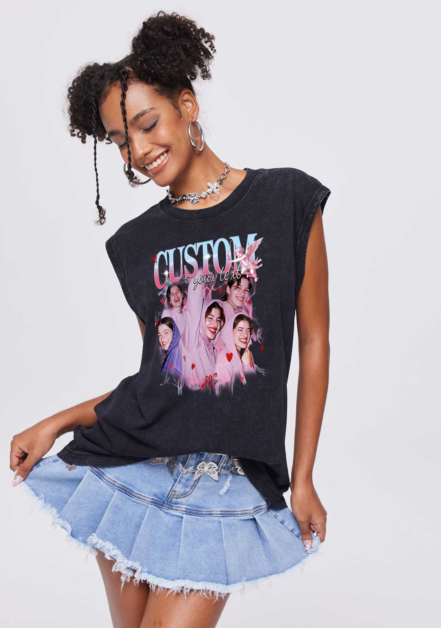 Cupid Custom Portrait Y2K Valentine's Day Washed Tank Cherrykitten - Image 2