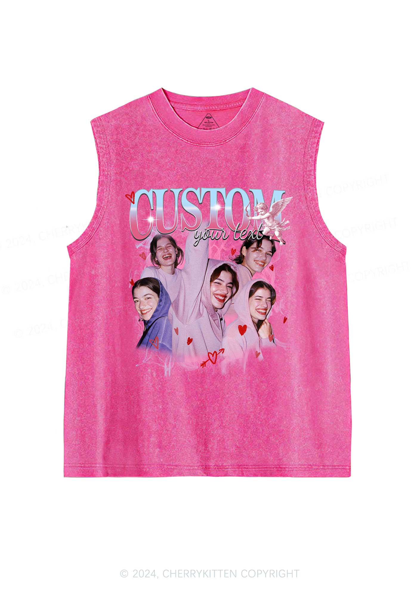 Cupid Custom Portrait Y2K Valentine's Day Washed Tank Cherrykitten - Image 4