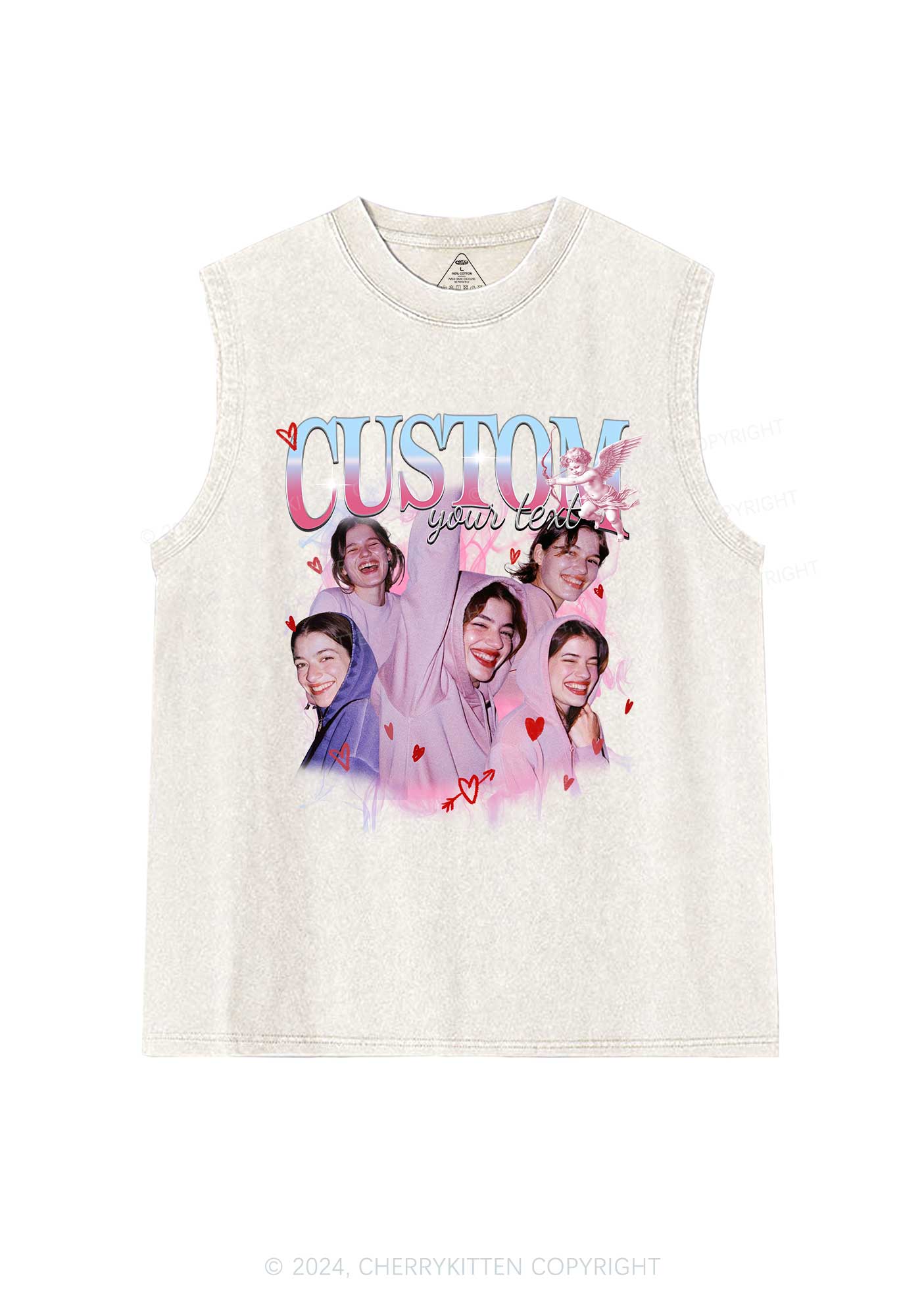 Cupid Custom Portrait Y2K Valentine's Day Washed Tank Cherrykitten - Image 5