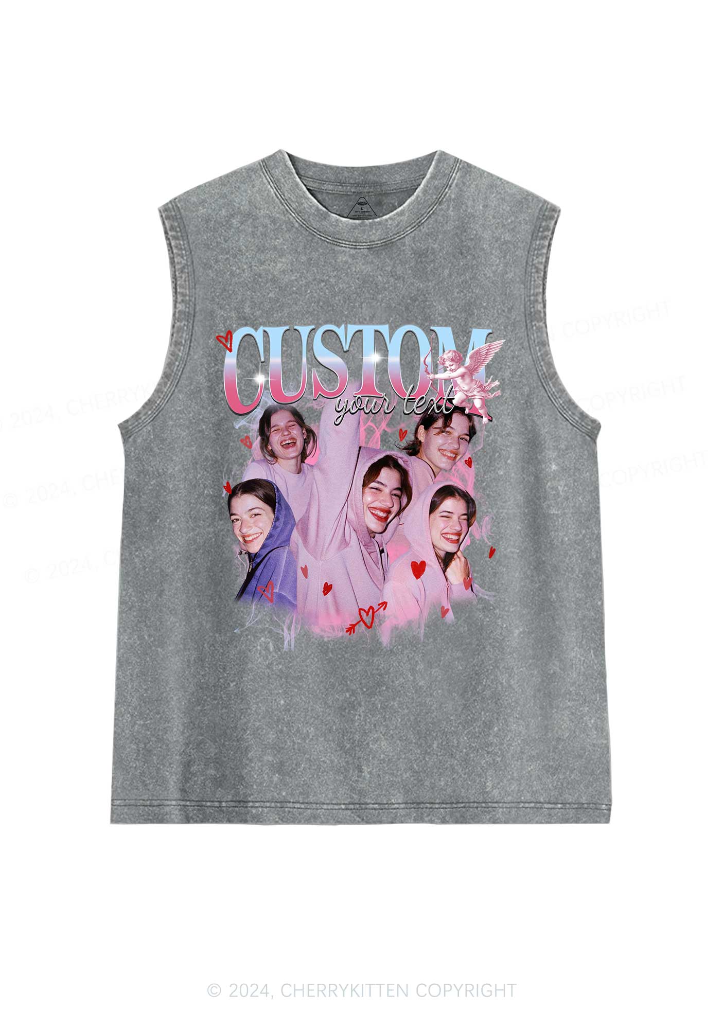 Cupid Custom Portrait Y2K Valentine's Day Washed Tank Cherrykitten - Image 6