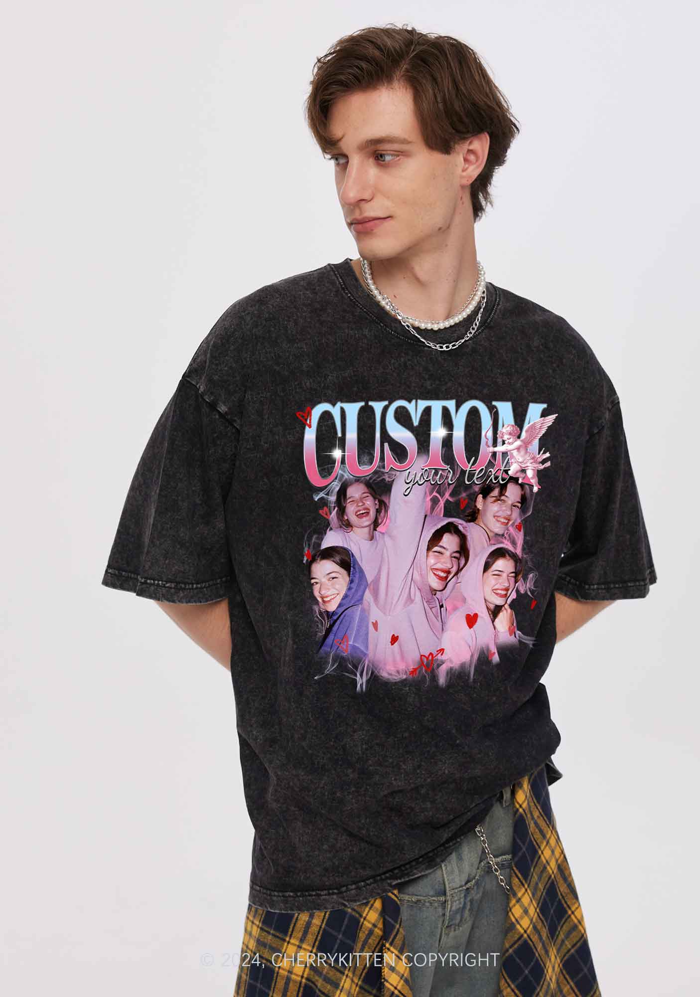 Cupid Custom Portrait Y2K Valentine's Day Washed Tee Cherrykitten - Image 2