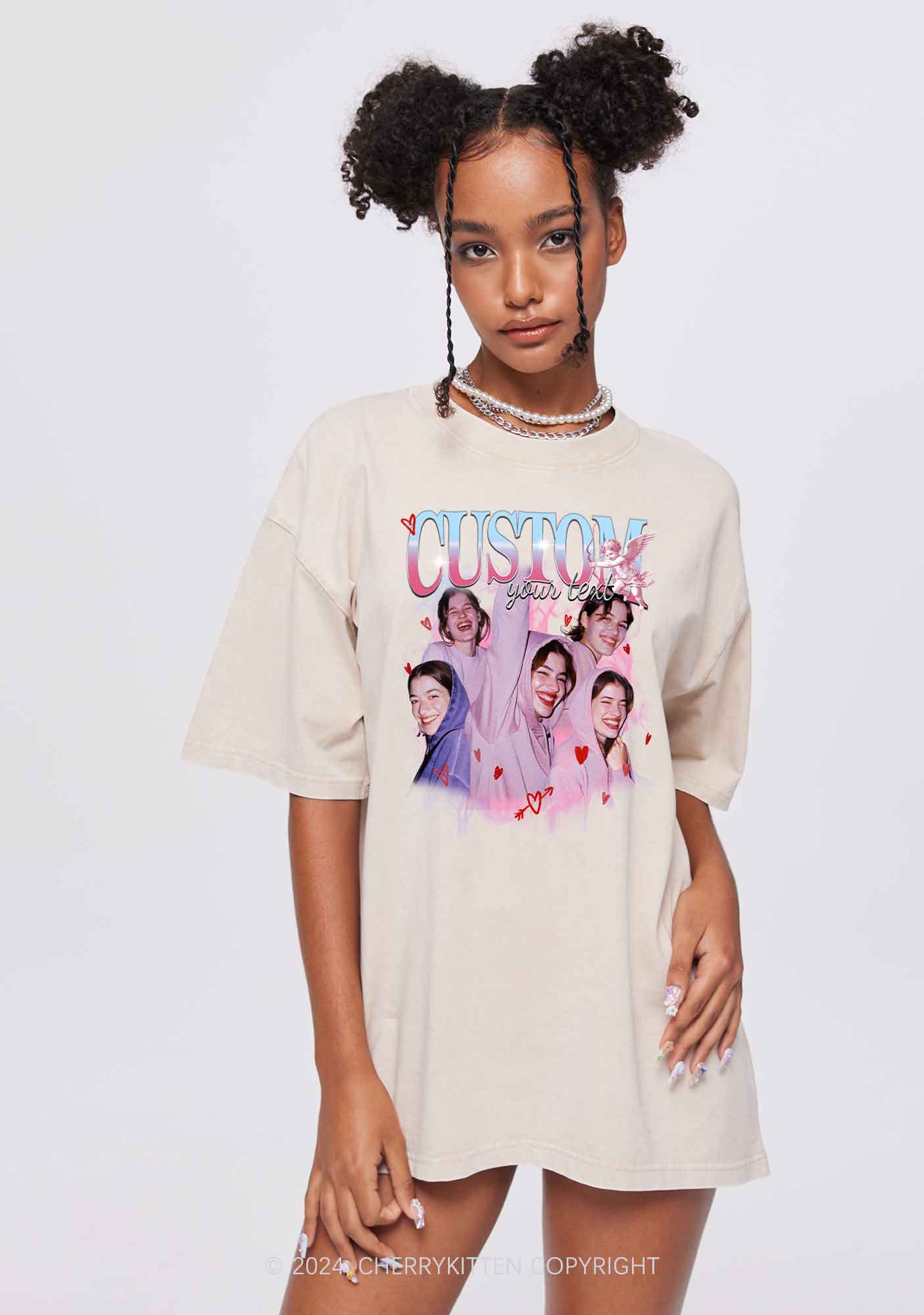 Cupid Custom Portrait Y2K Valentine's Day Washed Tee Cherrykitten - Image 3