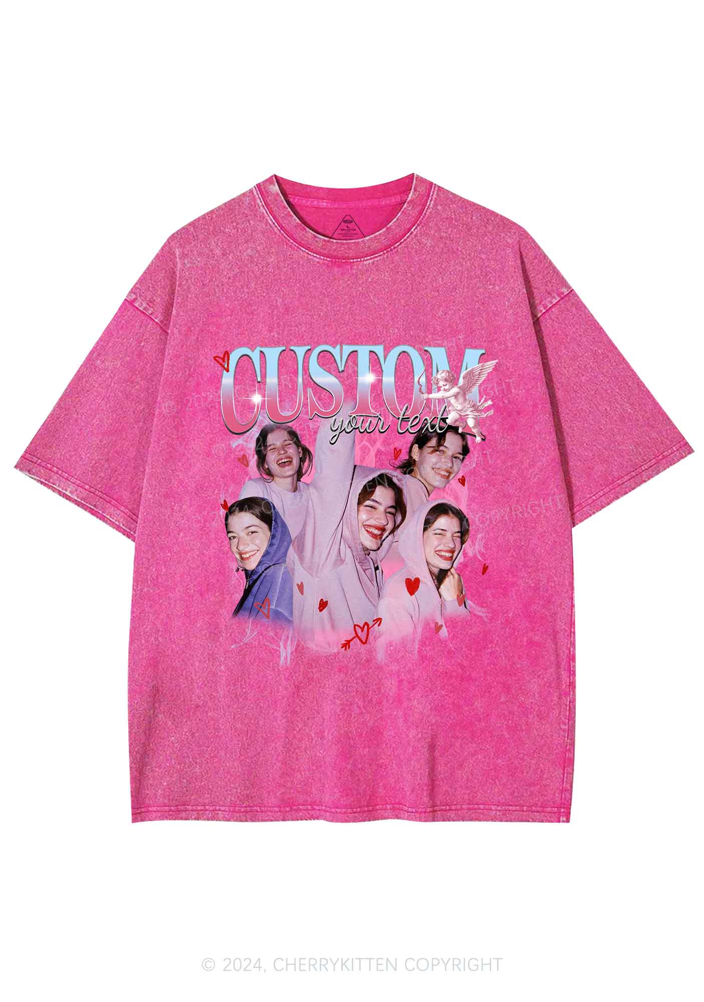 Cupid Custom Portrait Y2K Valentine's Day Washed Tee Cherrykitten - Image 4