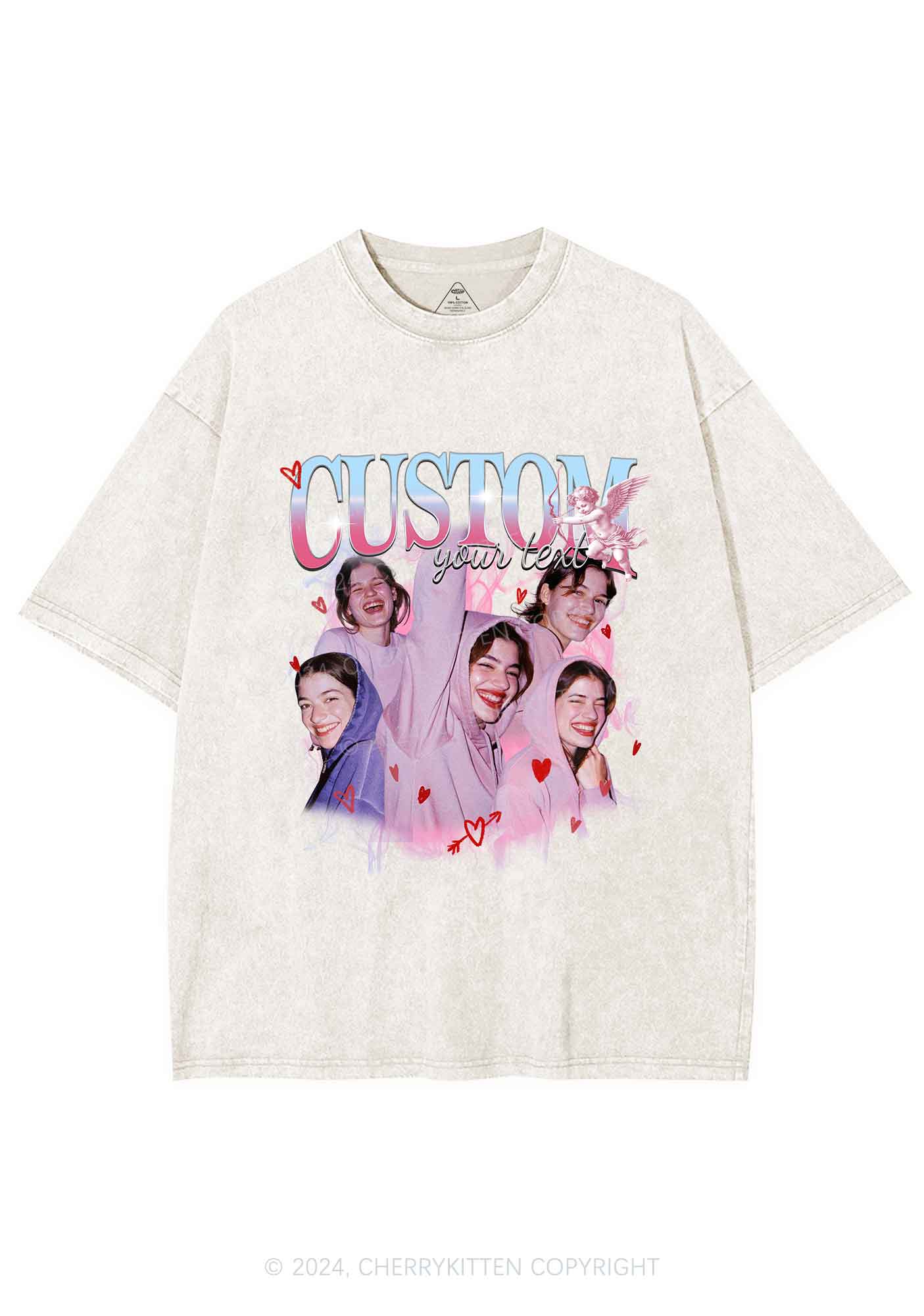 Cupid Custom Portrait Y2K Valentine's Day Washed Tee Cherrykitten - Image 6
