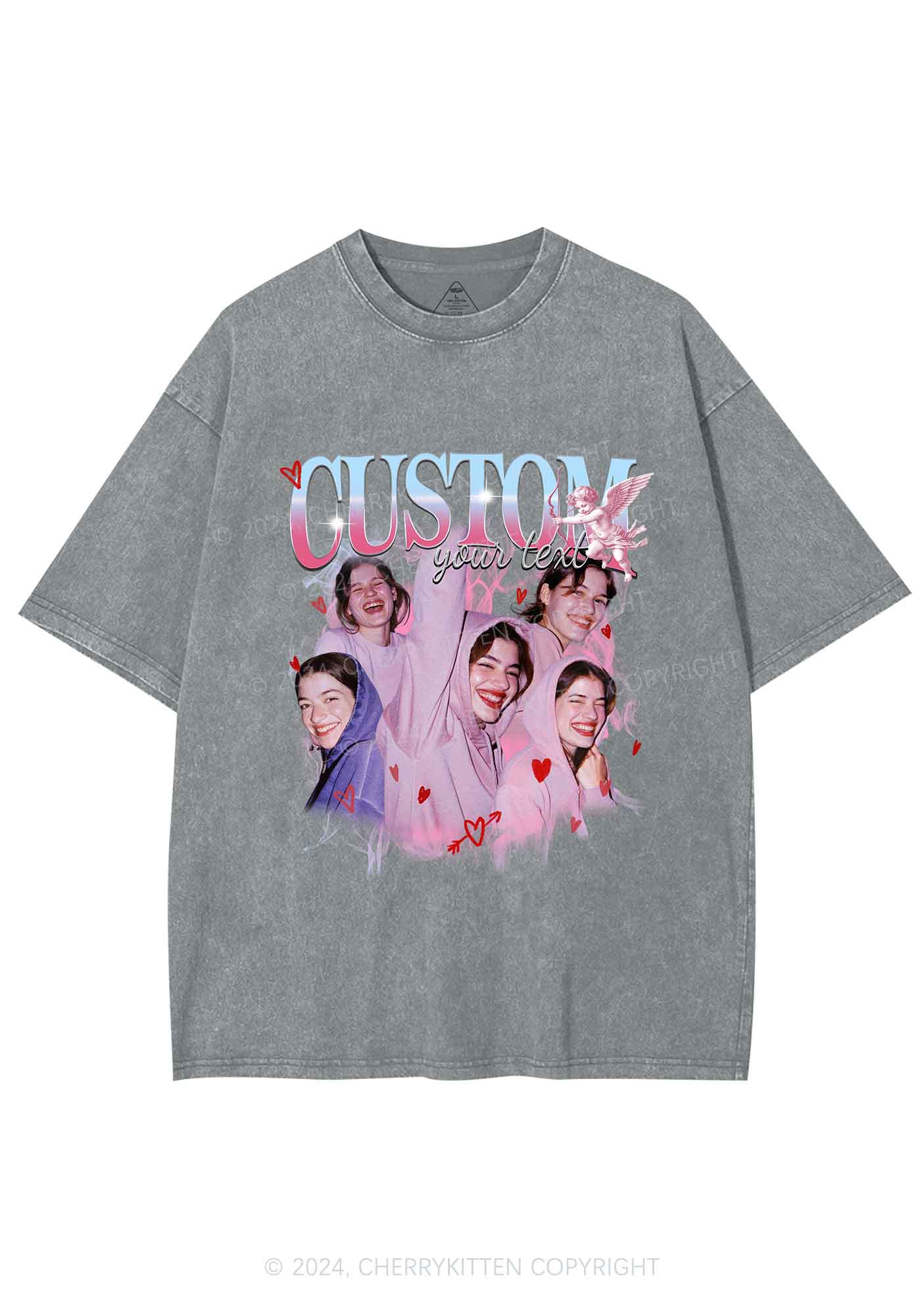Cupid Custom Portrait Y2K Valentine's Day Washed Tee Cherrykitten - Image 7
