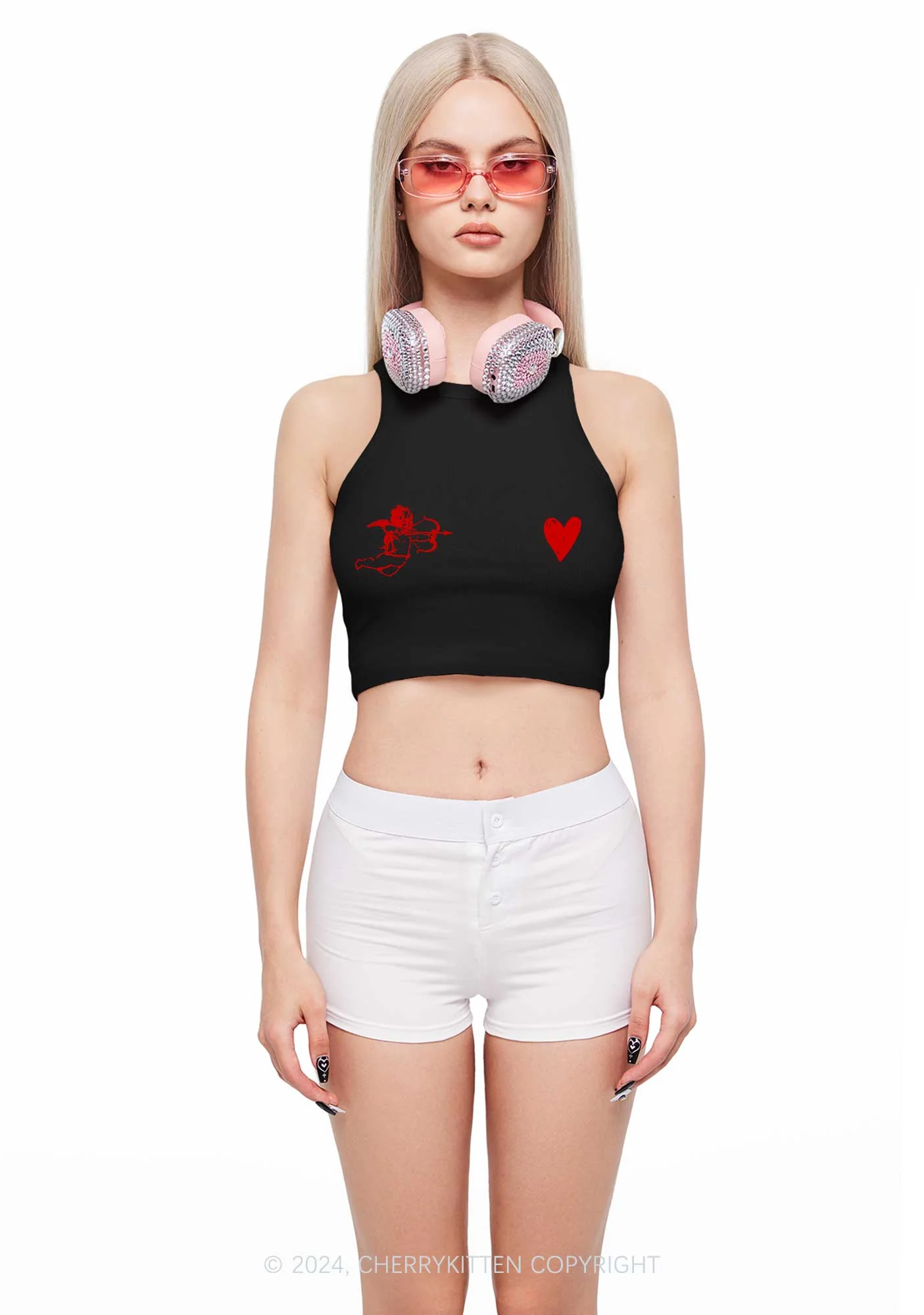 Cupid Red Heart Y2K Valentine's Day Crop Tank Top Cherrykitten - Image 2