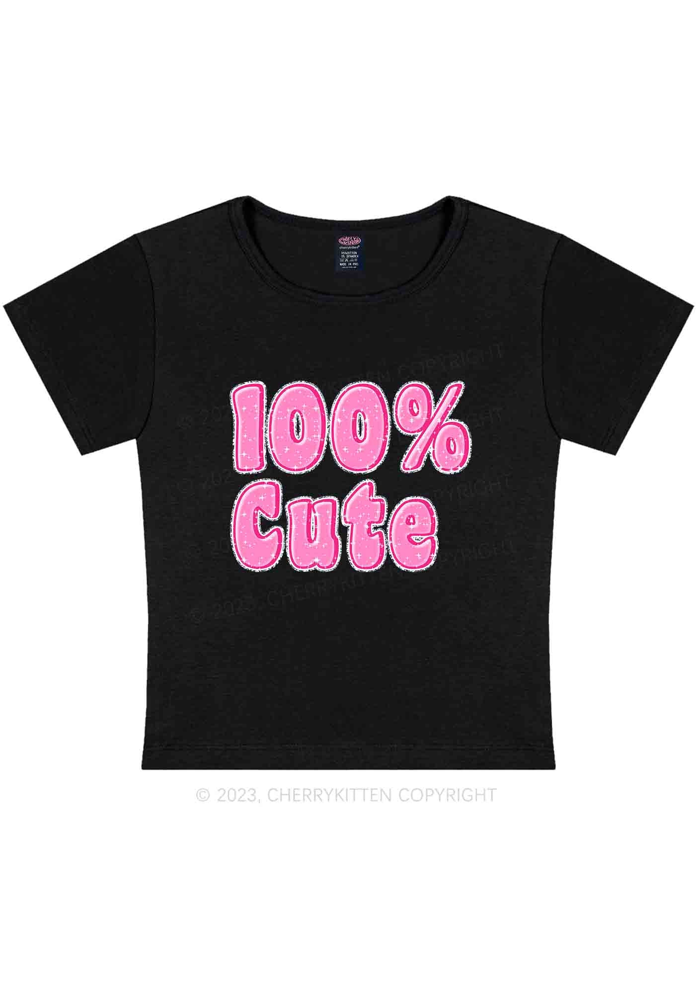 Curvy 100% Cute Y2K Baby Tee Cherrykitten - Image 3