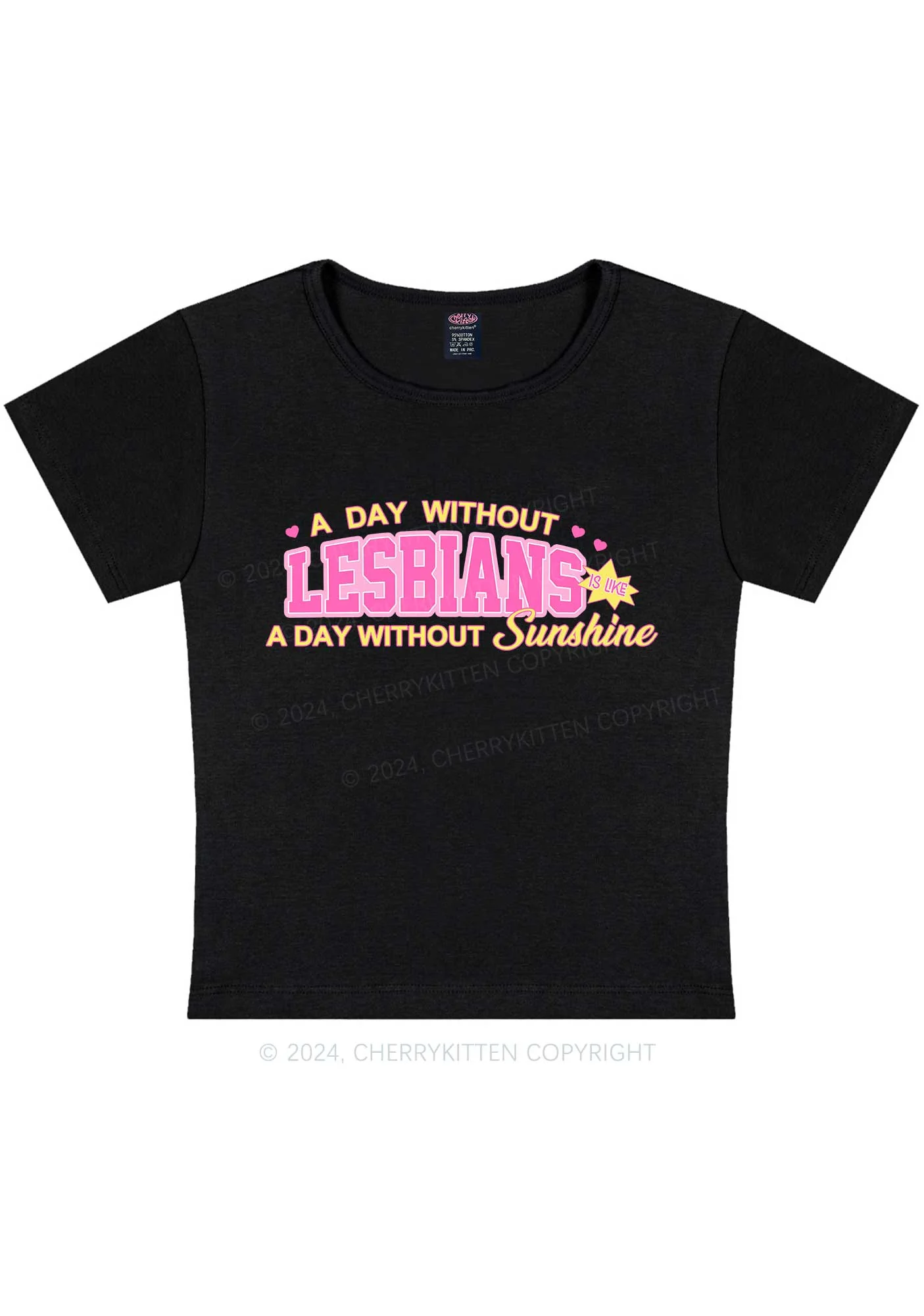 Curvy A Day Without Lesbians Y2K Baby Tee Cherrykitten - Image 3