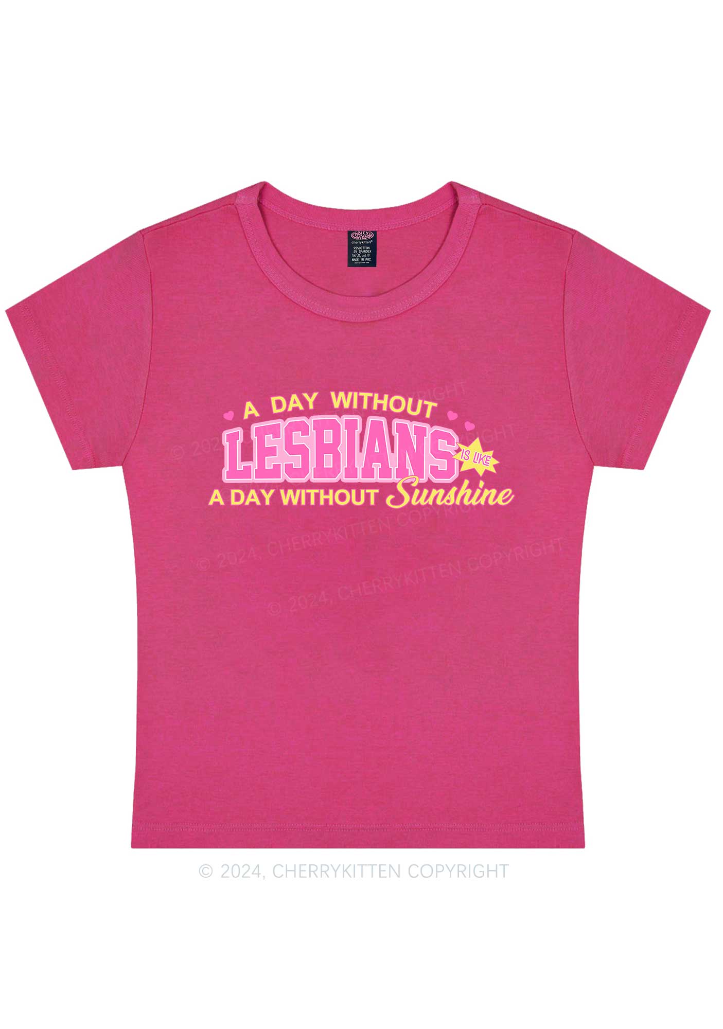 Curvy A Day Without Lesbians Y2K Baby Tee Cherrykitten - Image 5