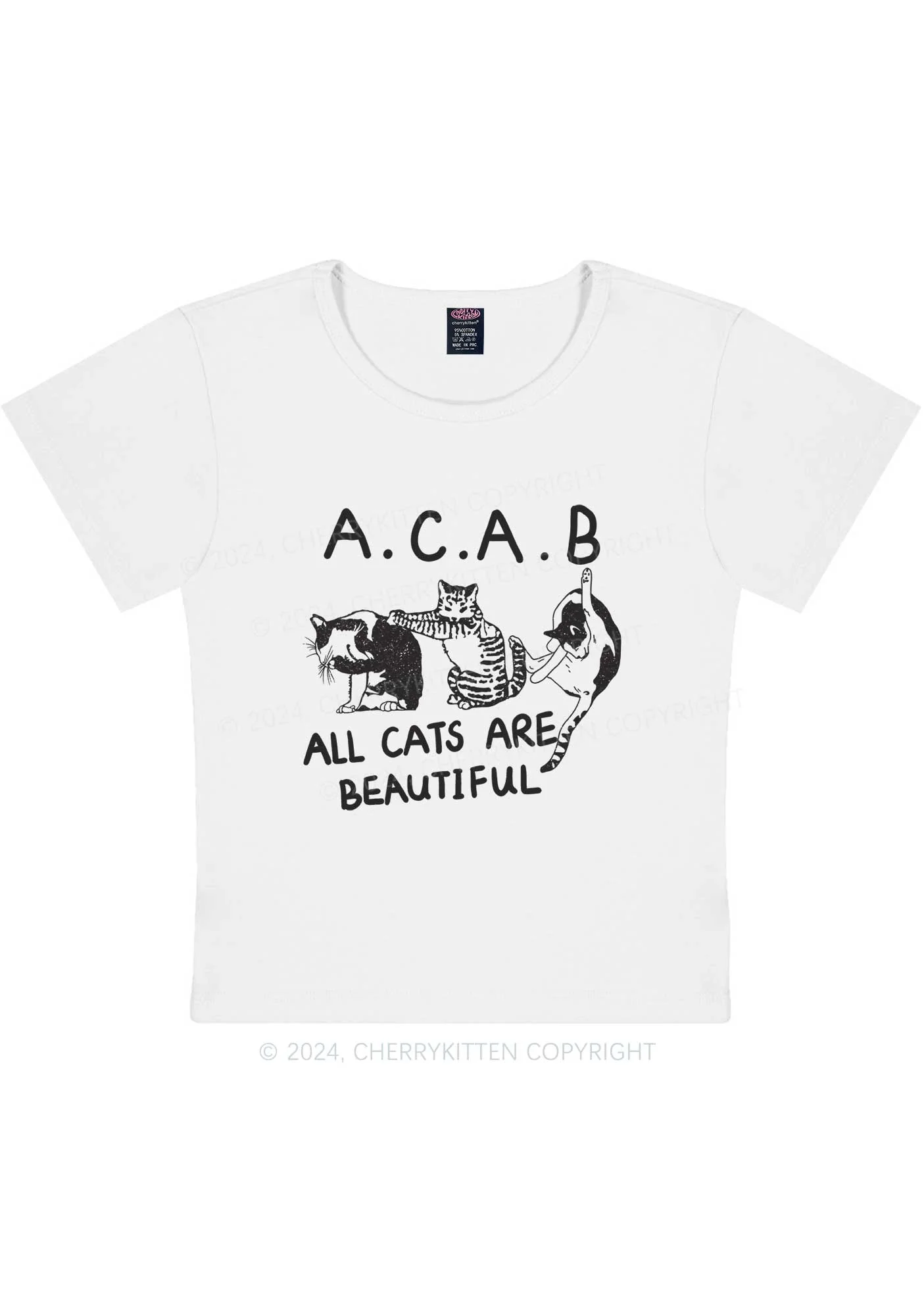 Curvy ACAB Cats Y2K Baby Tee Cherrykitten - Image 2