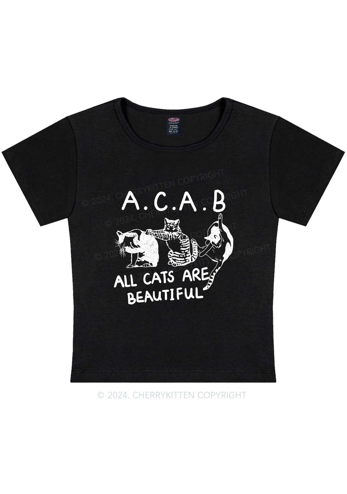 Curvy ACAB Cats Y2K Baby Tee Cherrykitten - Image 3