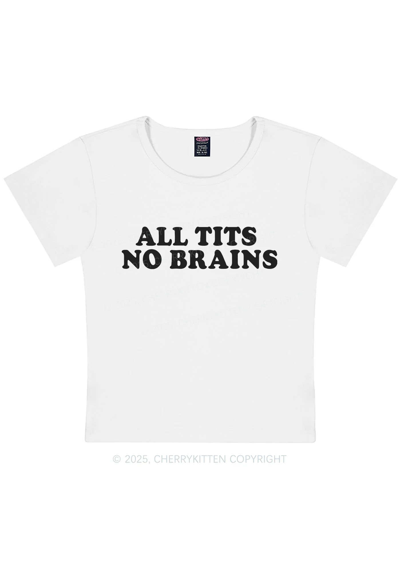 Curvy All Txts No Brains Y2K Baby Tee Cherrykitten - Image 2